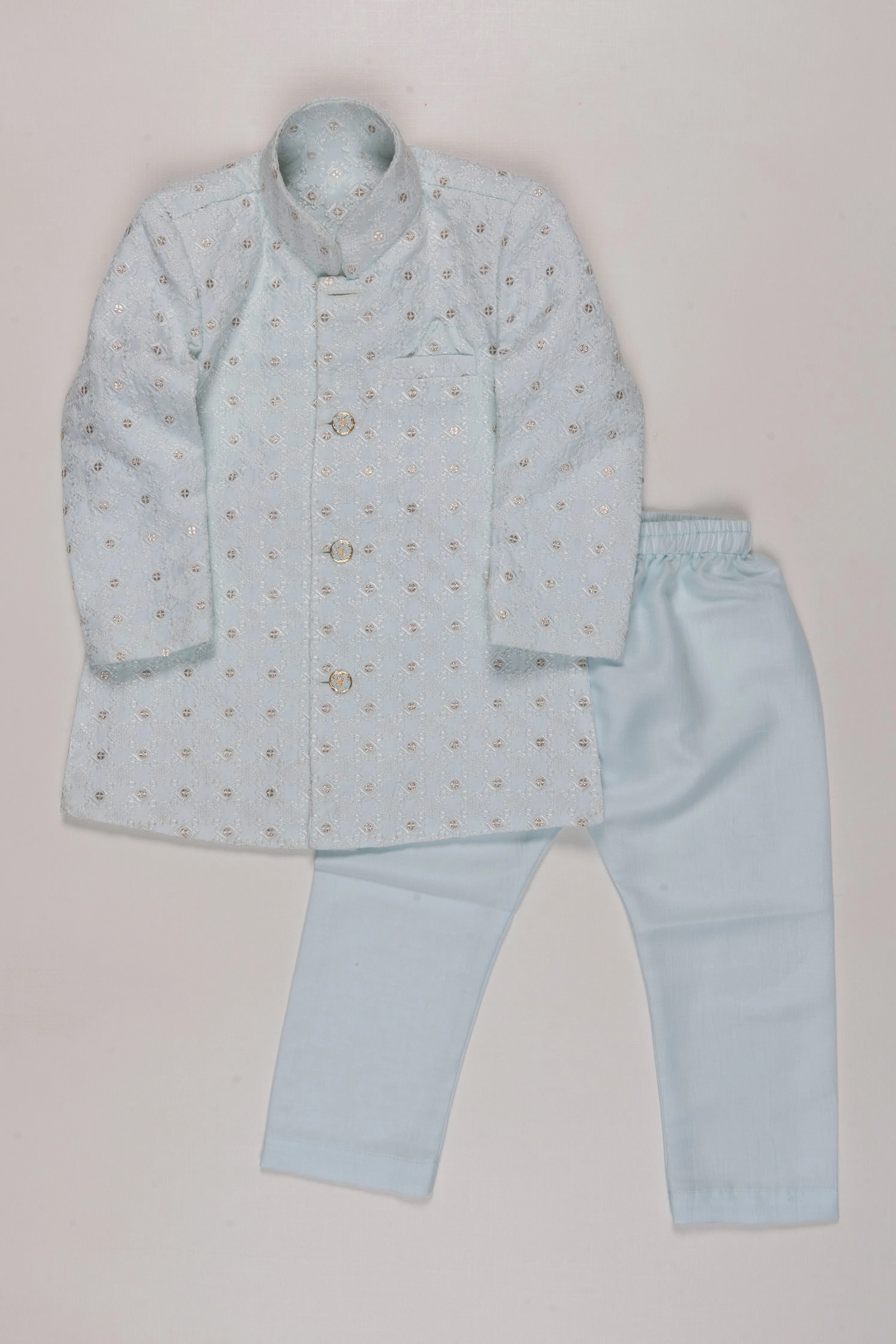 Elegant Boys Ice Blue Traditional Kurta and Pant Set