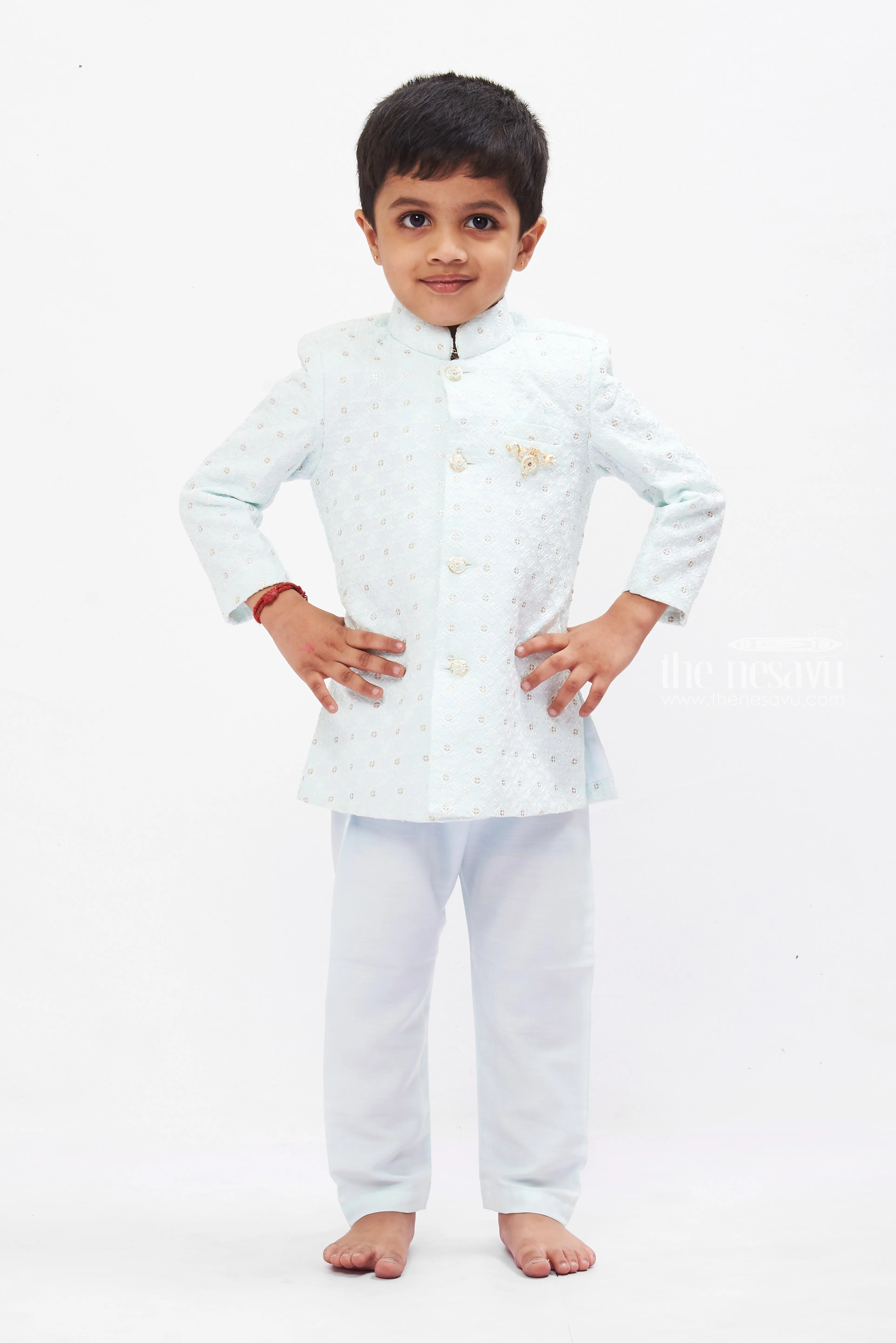 Elegant Boys Ice Blue Traditional Kurta and Pant Set