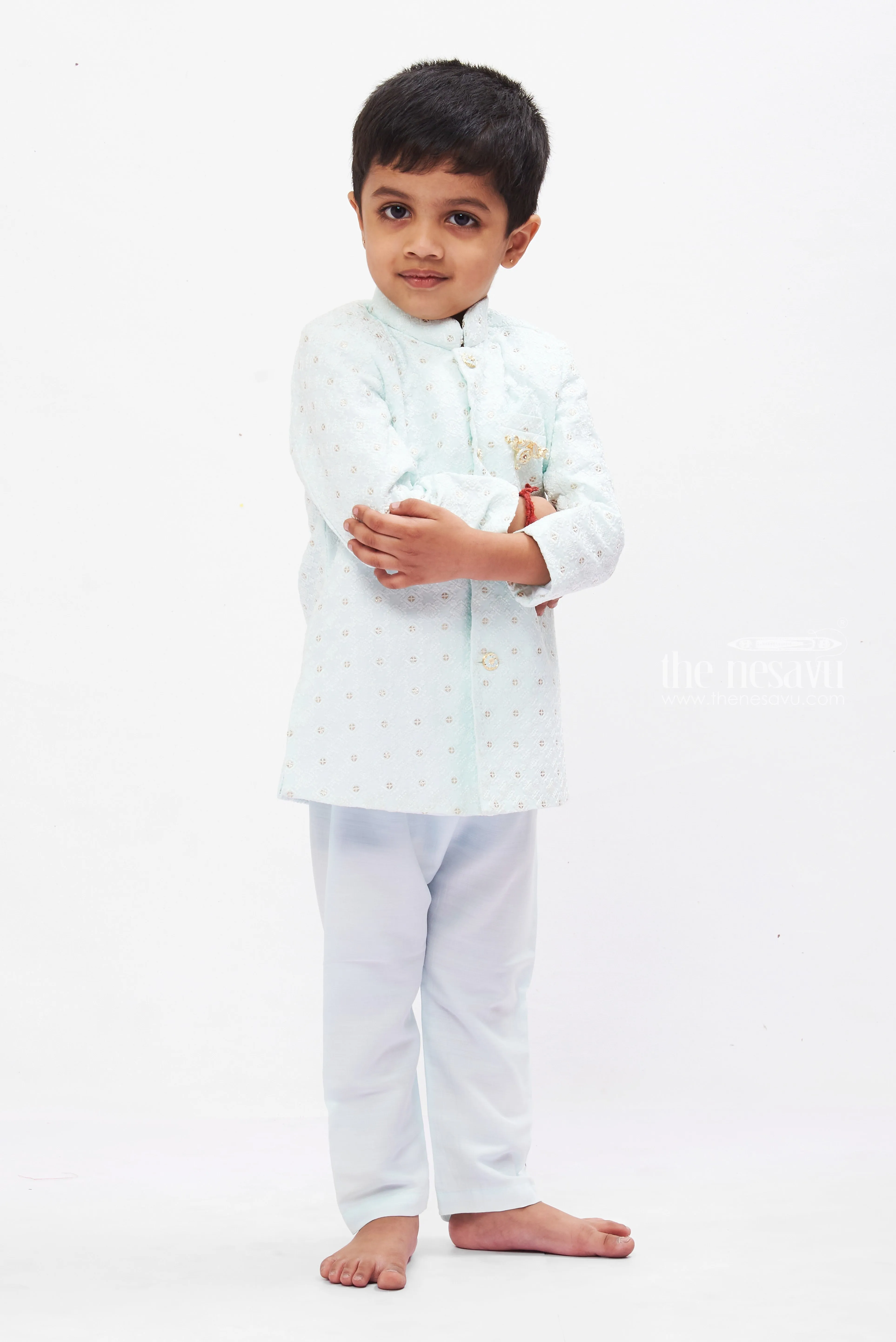 Elegant Boys Ice Blue Traditional Kurta and Pant Set