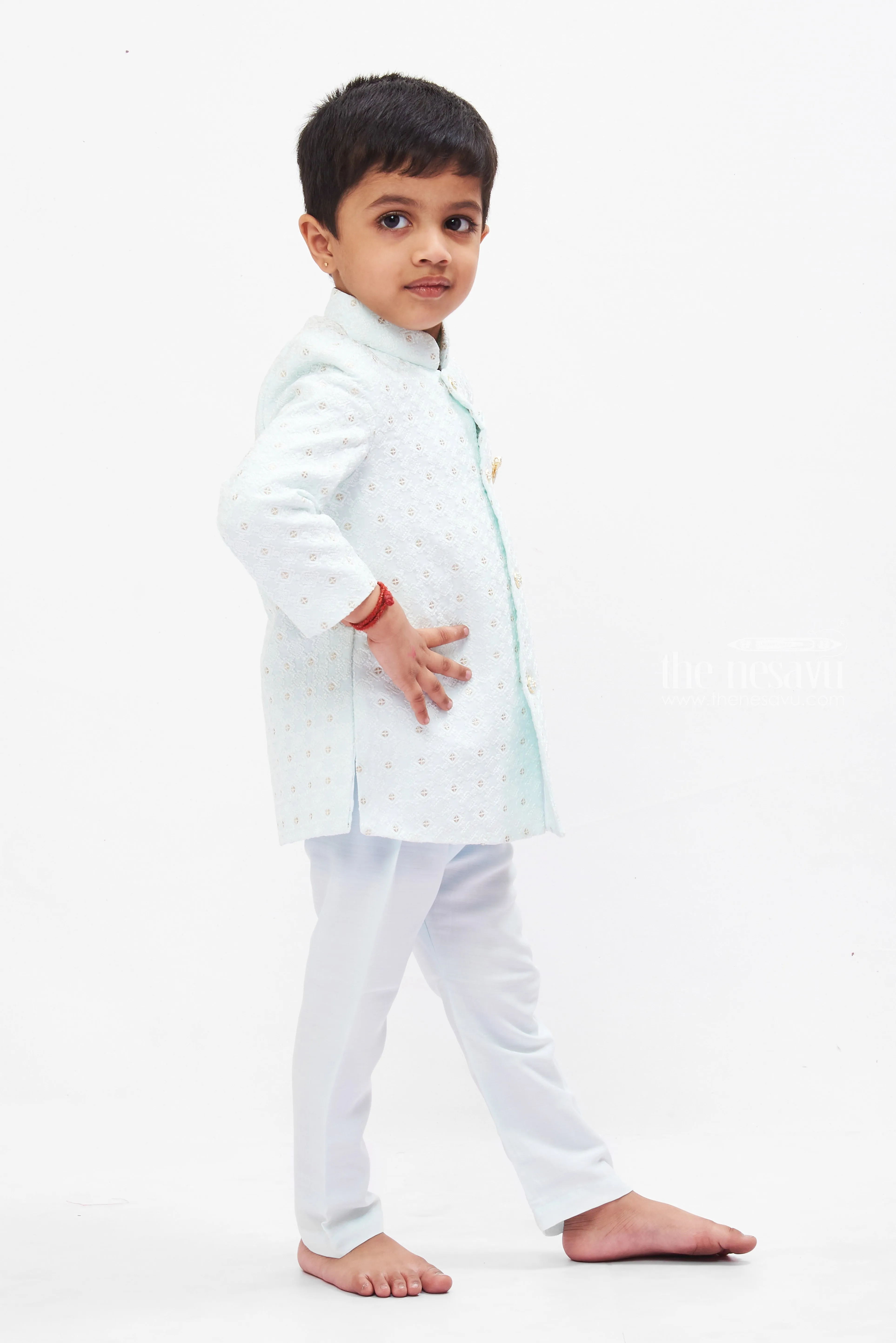 Elegant Boys Ice Blue Traditional Kurta and Pant Set