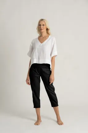 Eos Cropped Linen Pant Black