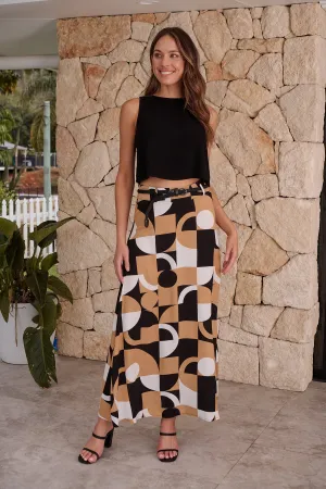 Esperence Beige/Black Geo Print Maxi Skirt