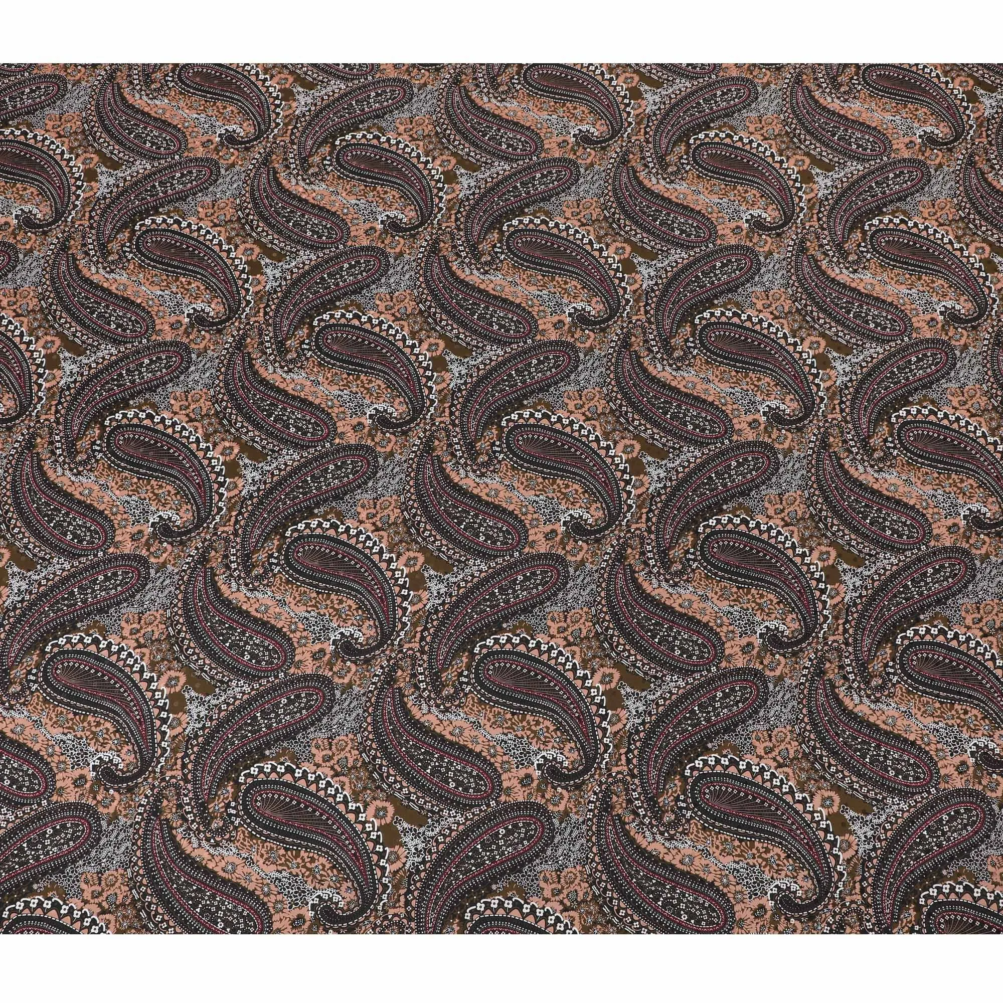 Espresso Elegance Paisley Silk Satin Fabric - Traditional Italian Print, 140cm Wide - Shop Online-D18326