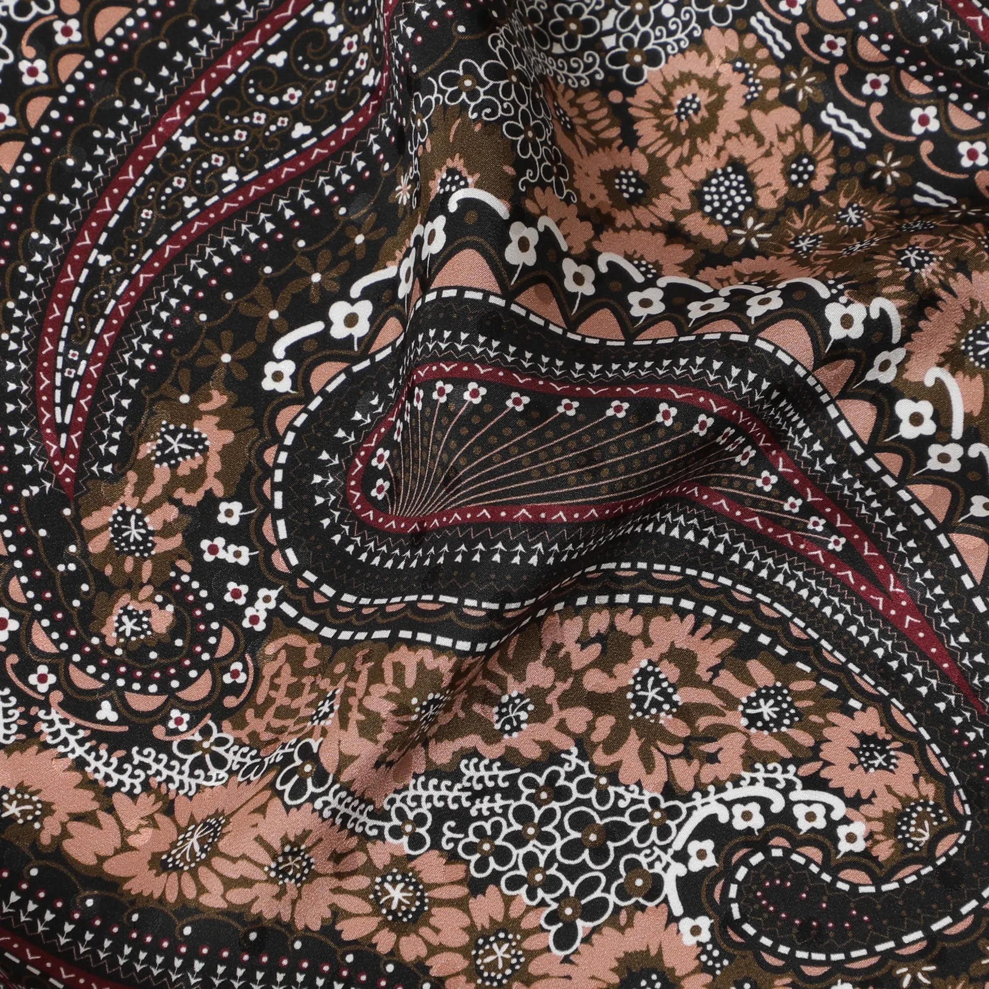 Espresso Elegance Paisley Silk Satin Fabric - Traditional Italian Print, 140cm Wide - Shop Online-D18326