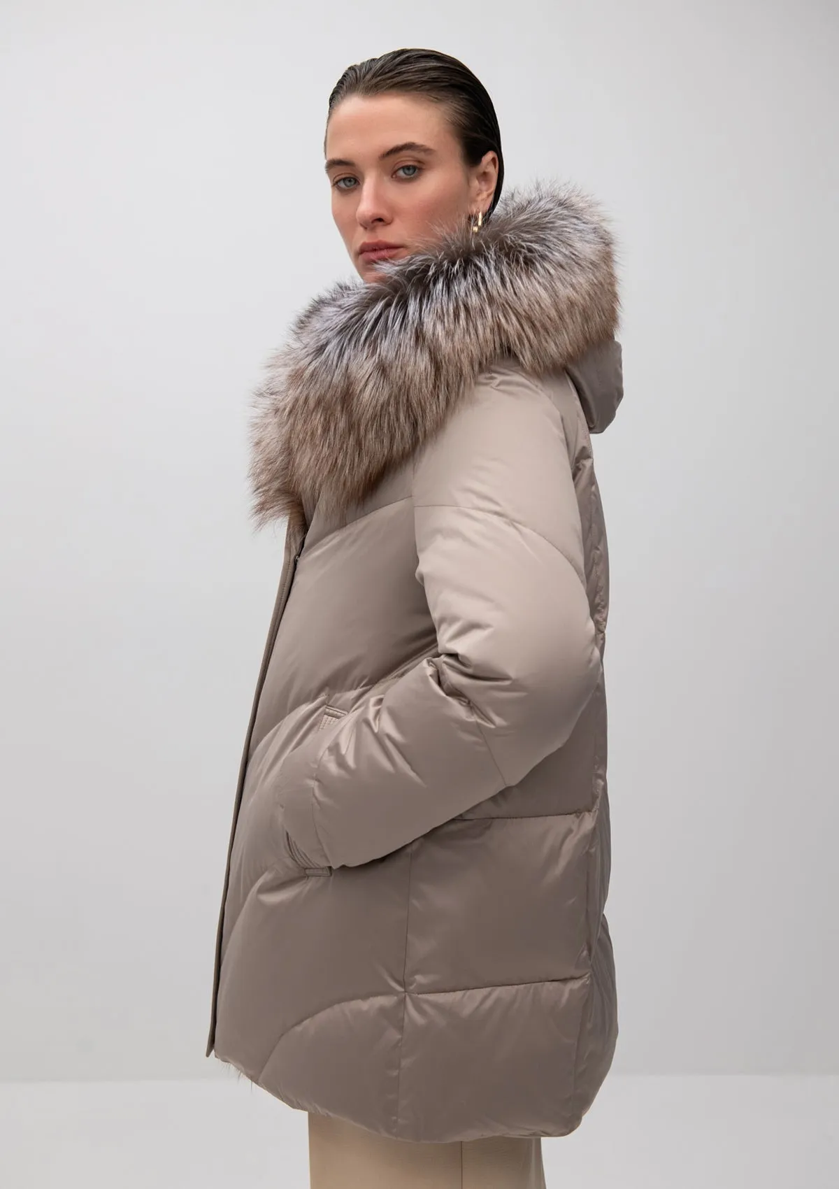 Estelle Genuine Silver Fox Fur Down Parka