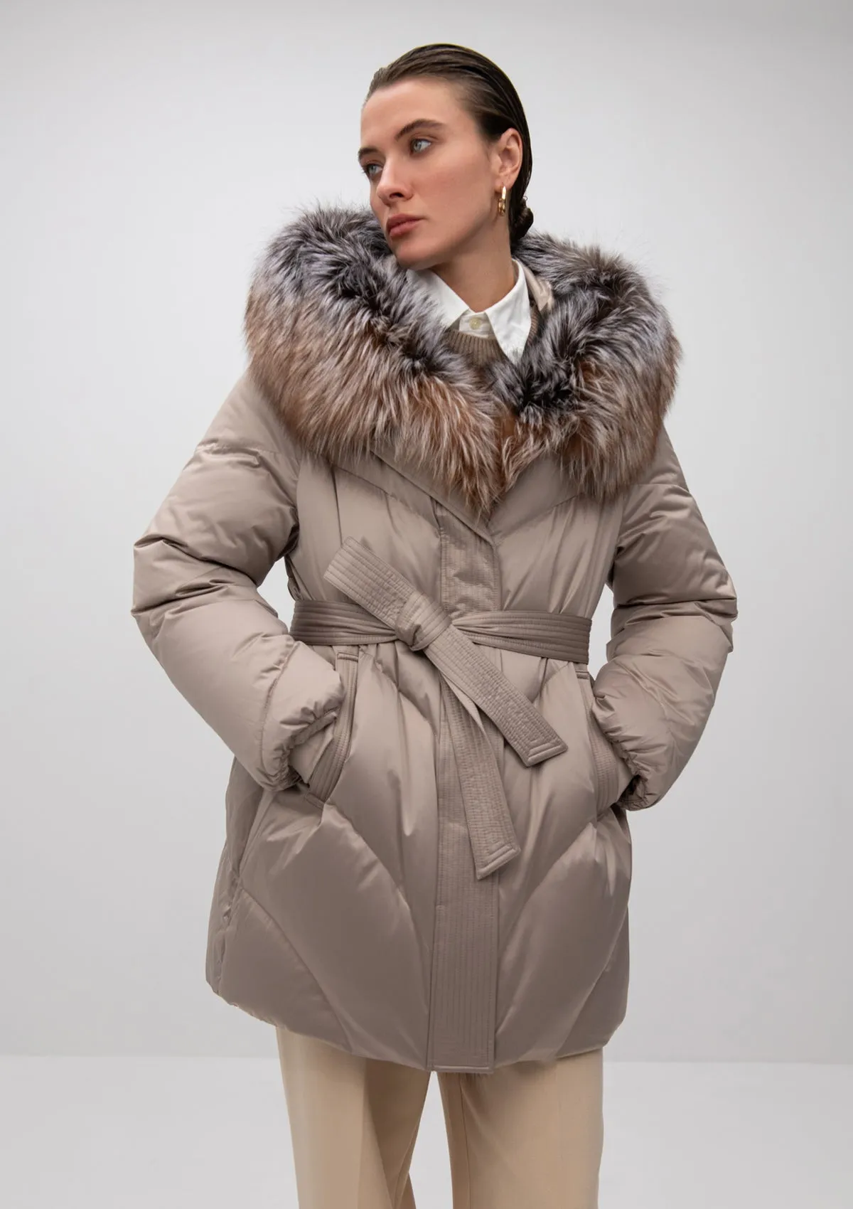 Estelle Genuine Silver Fox Fur Down Parka