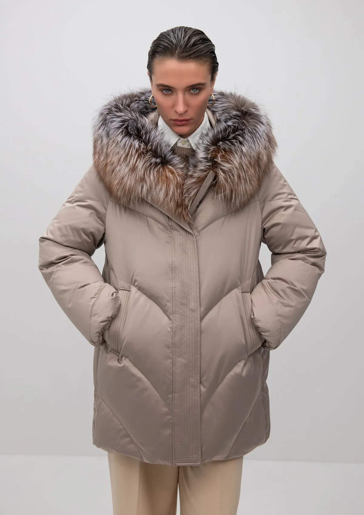 Estelle Genuine Silver Fox Fur Down Parka