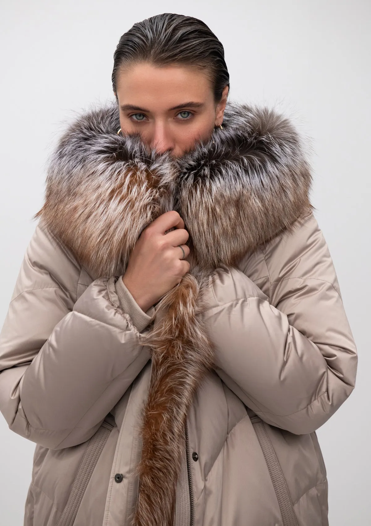 Estelle Genuine Silver Fox Fur Down Parka