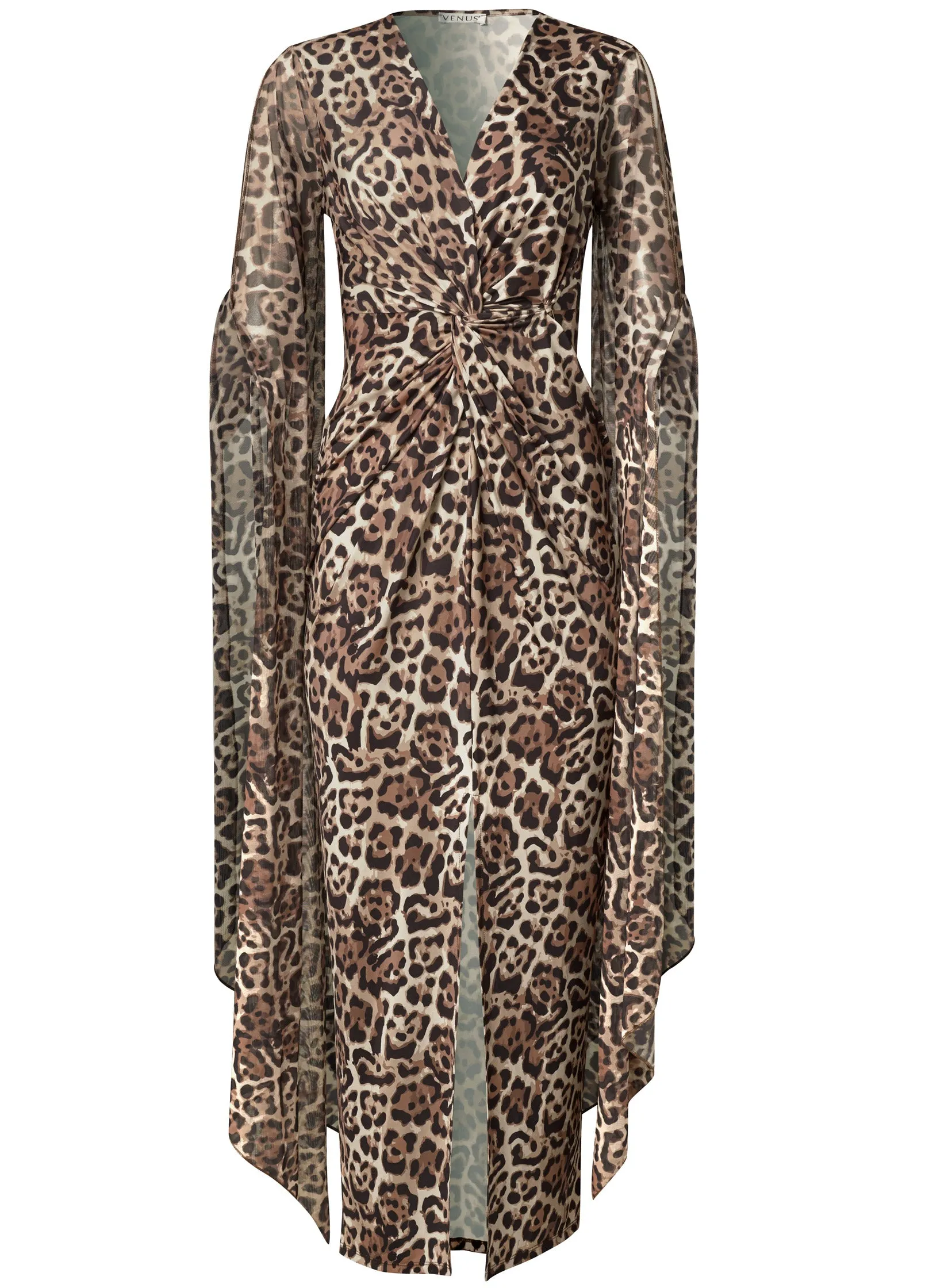 Exaggerated Sleeve Dress - Brown Multi