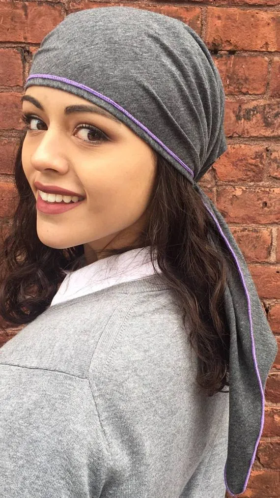 Exercise Hijabs | Head Scarf For Women | Grey Sport Style Active Soft Knit Pre Tied Scarf with Color | Made in the USA by Uptown Girl Headwear