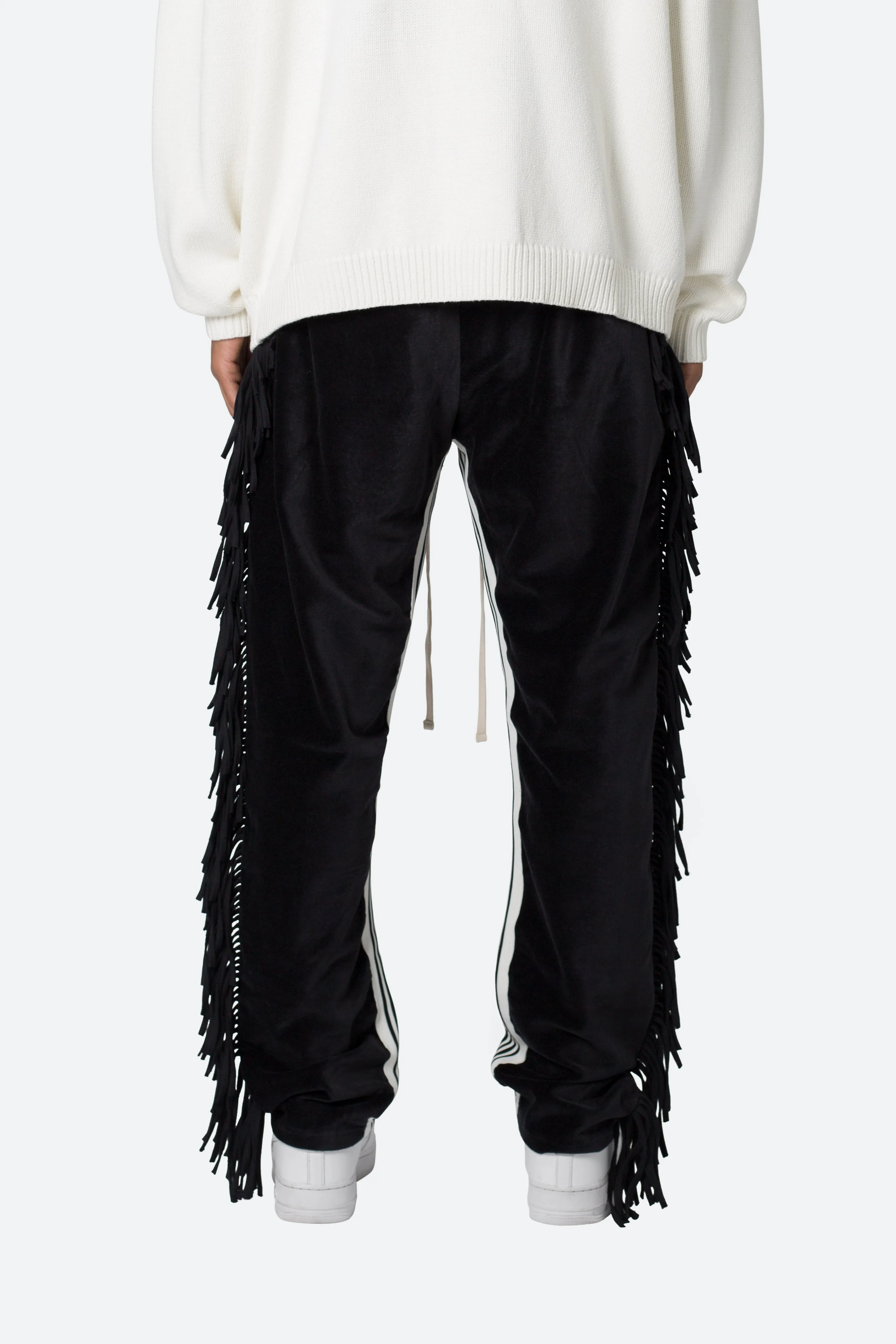 Fringe Velour Sweatpants - Black