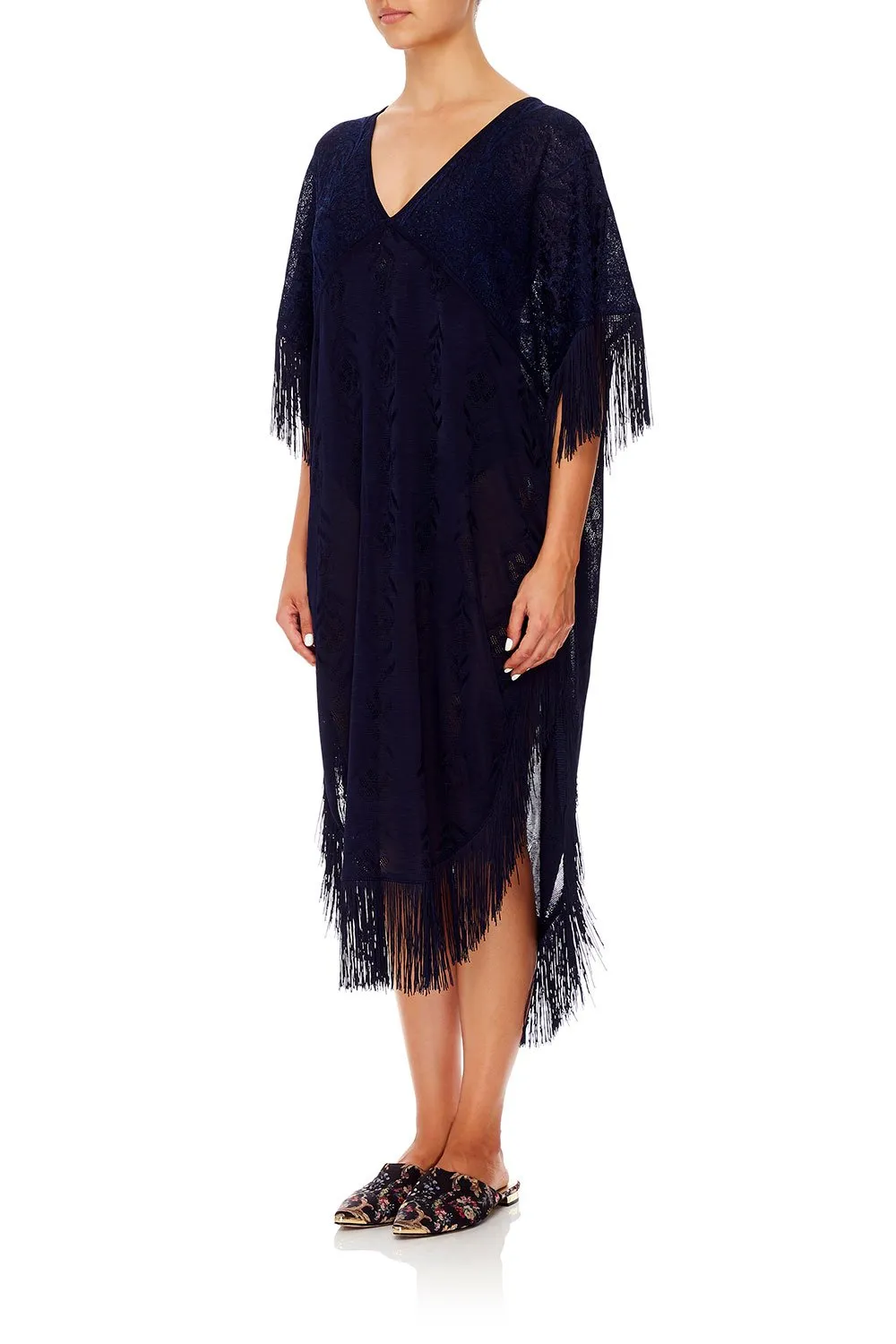 FRINGED KNIT KAFTAN MIDNIGHT MEETING