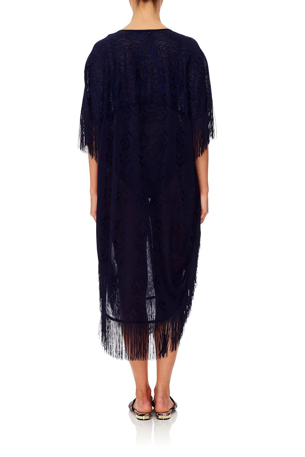 FRINGED KNIT KAFTAN MIDNIGHT MEETING