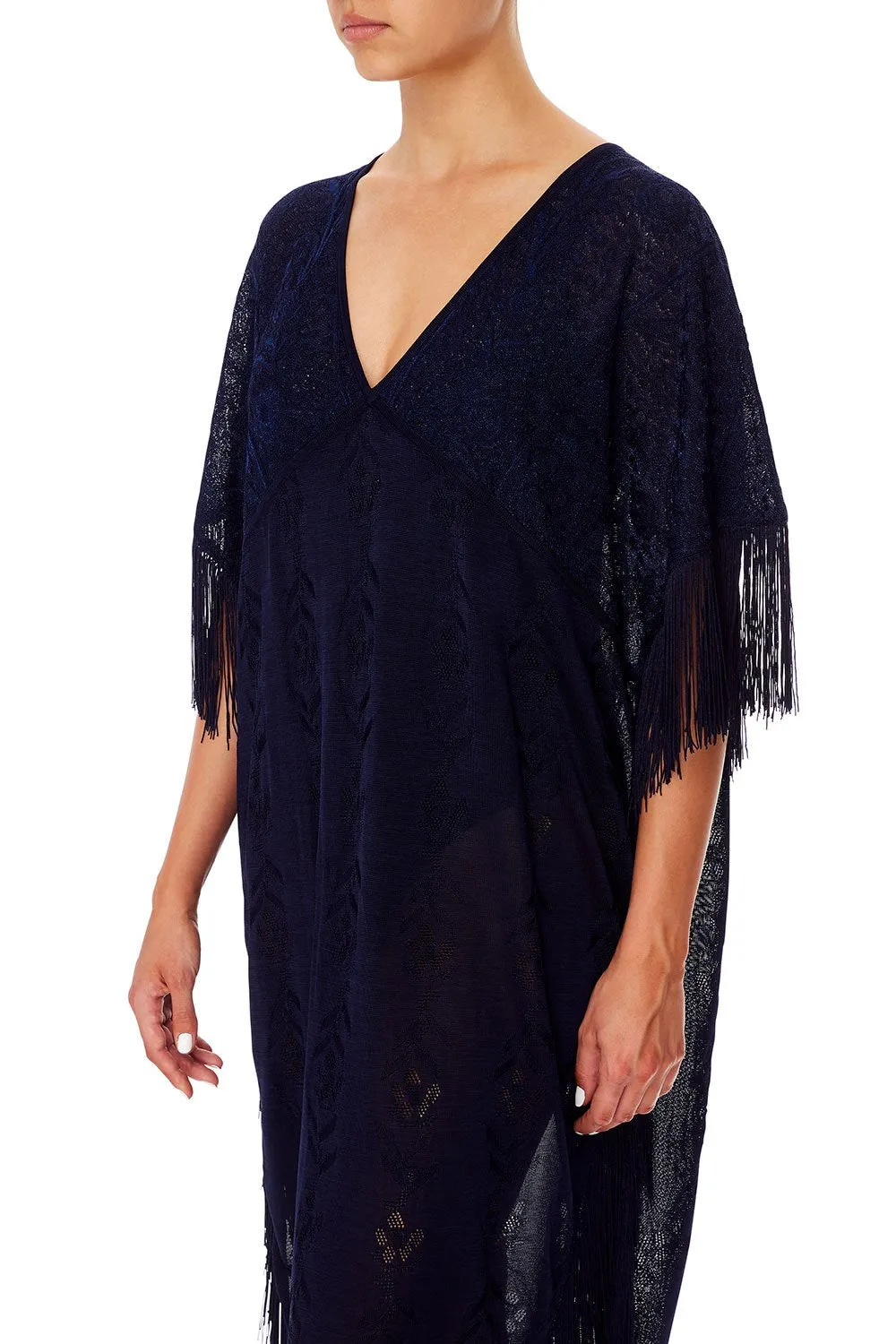 FRINGED KNIT KAFTAN MIDNIGHT MEETING