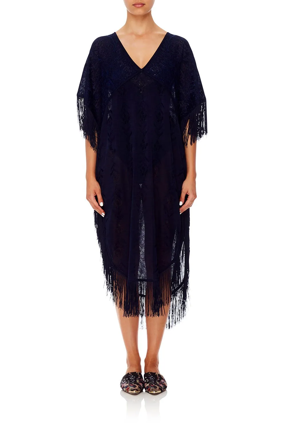 FRINGED KNIT KAFTAN MIDNIGHT MEETING