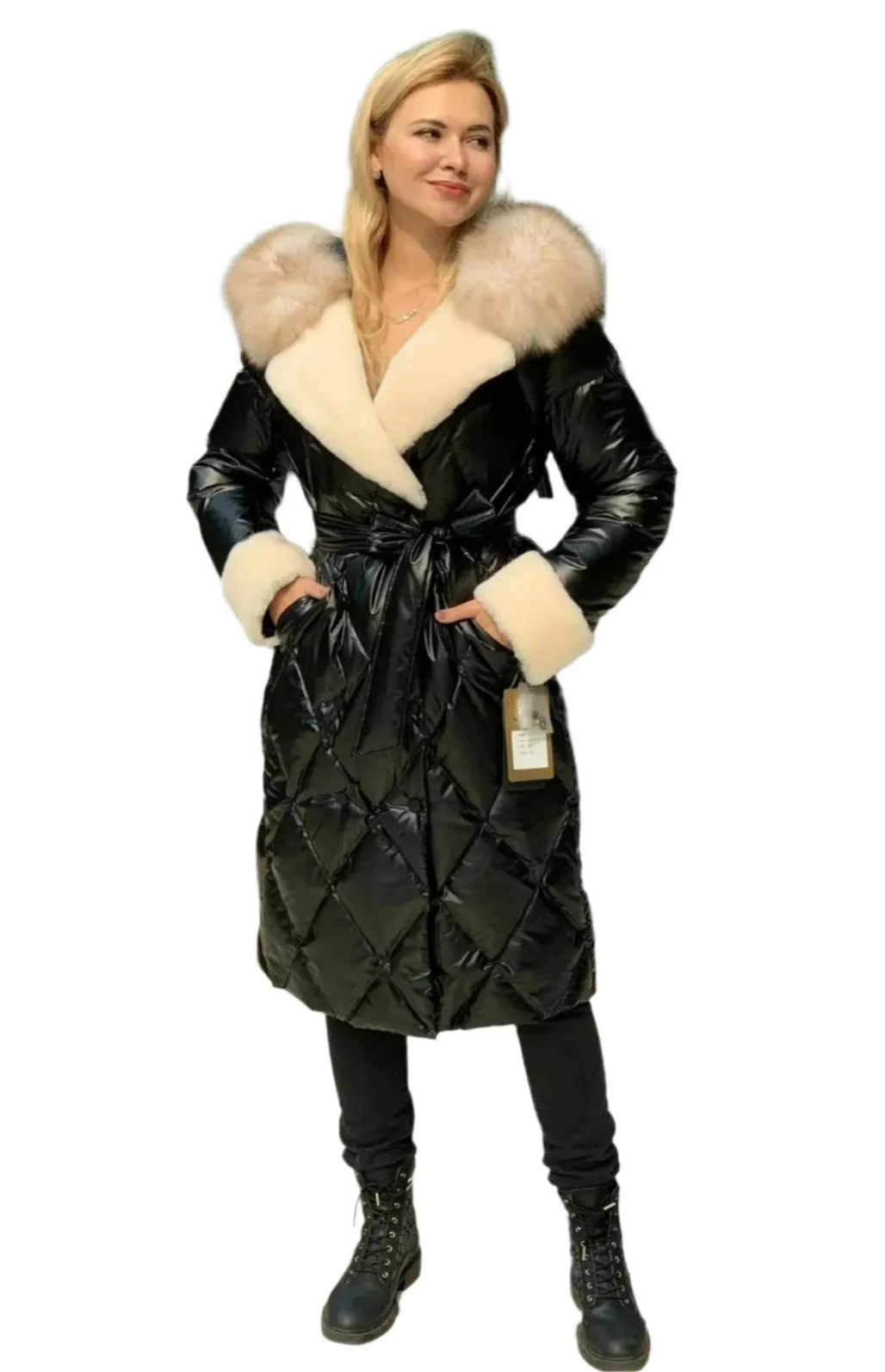 Genuine Fox Fur Wool Trim Down Fill Coat