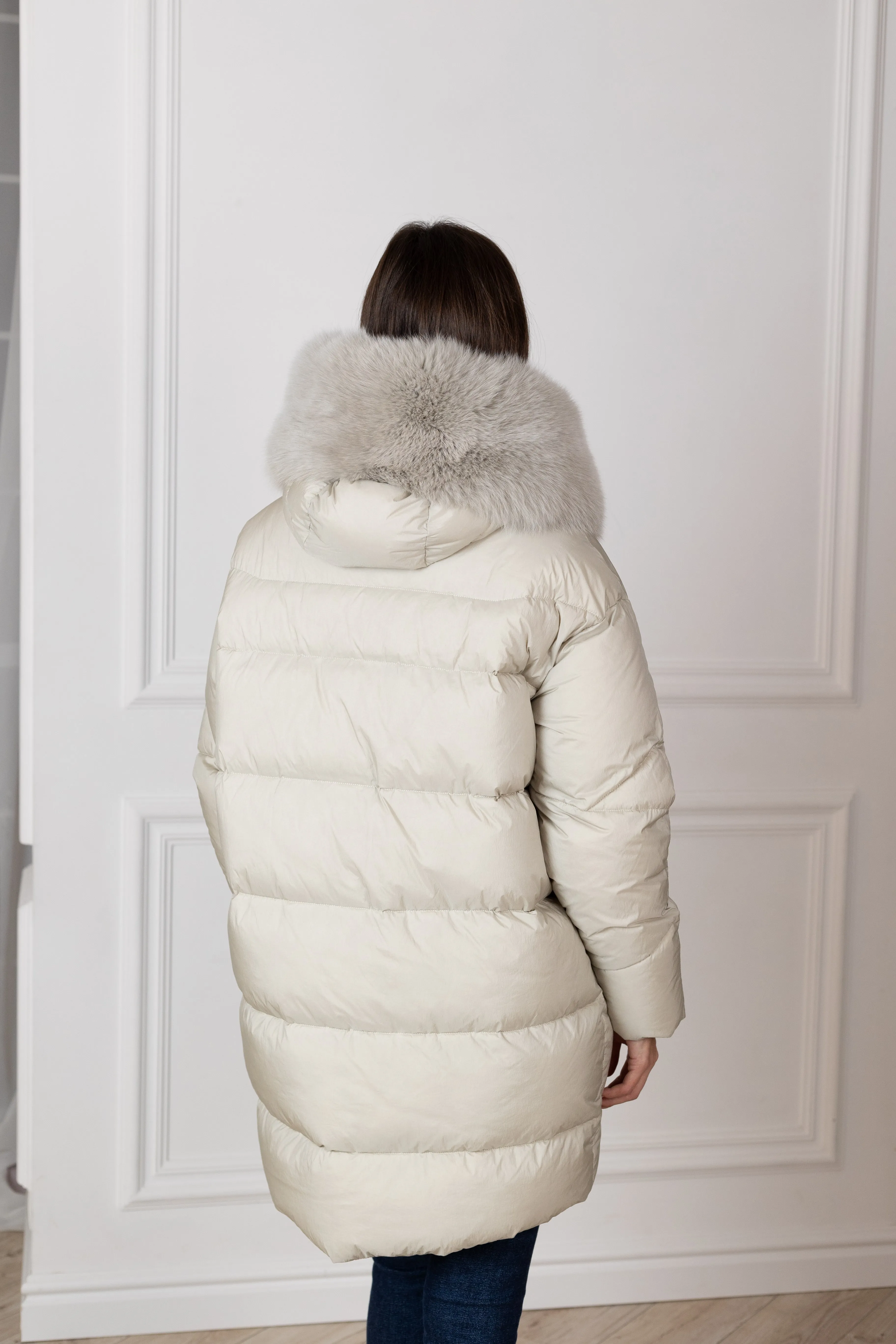 Genuine Polar Fox Fur Down Fill Coat