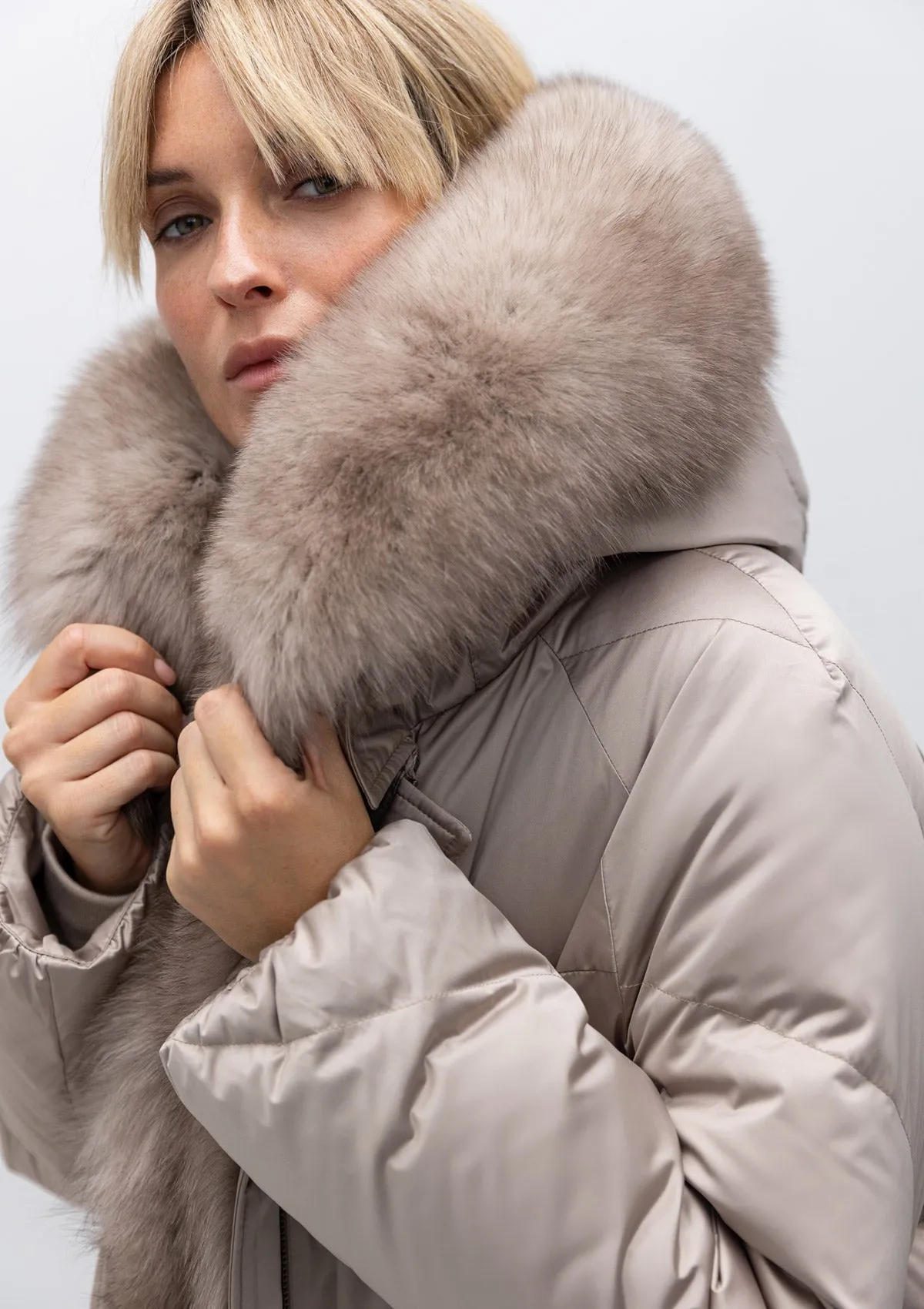 Genuine Polar Fox Fur Eco-Alpaca Lined Down Parka