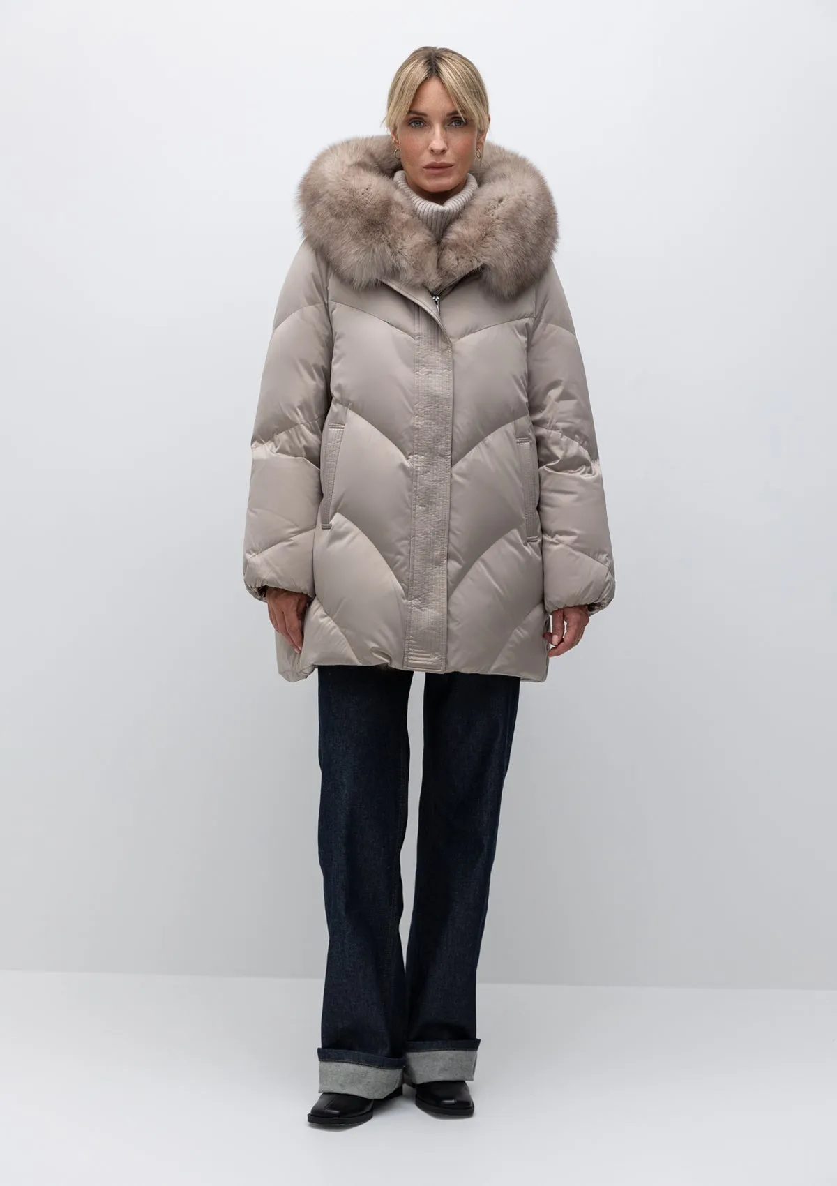 Genuine Polar Fox Fur Eco-Alpaca Lined Down Parka