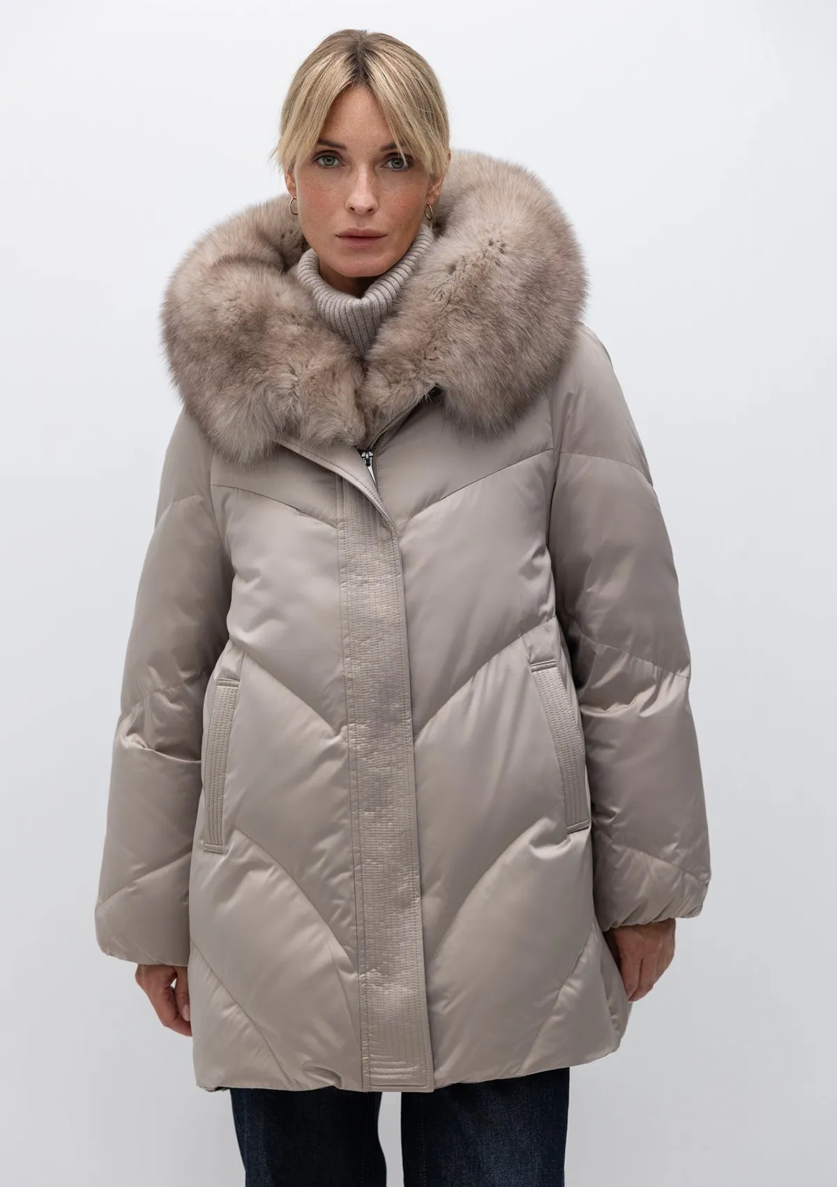 Genuine Polar Fox Fur Eco-Alpaca Lined Down Parka