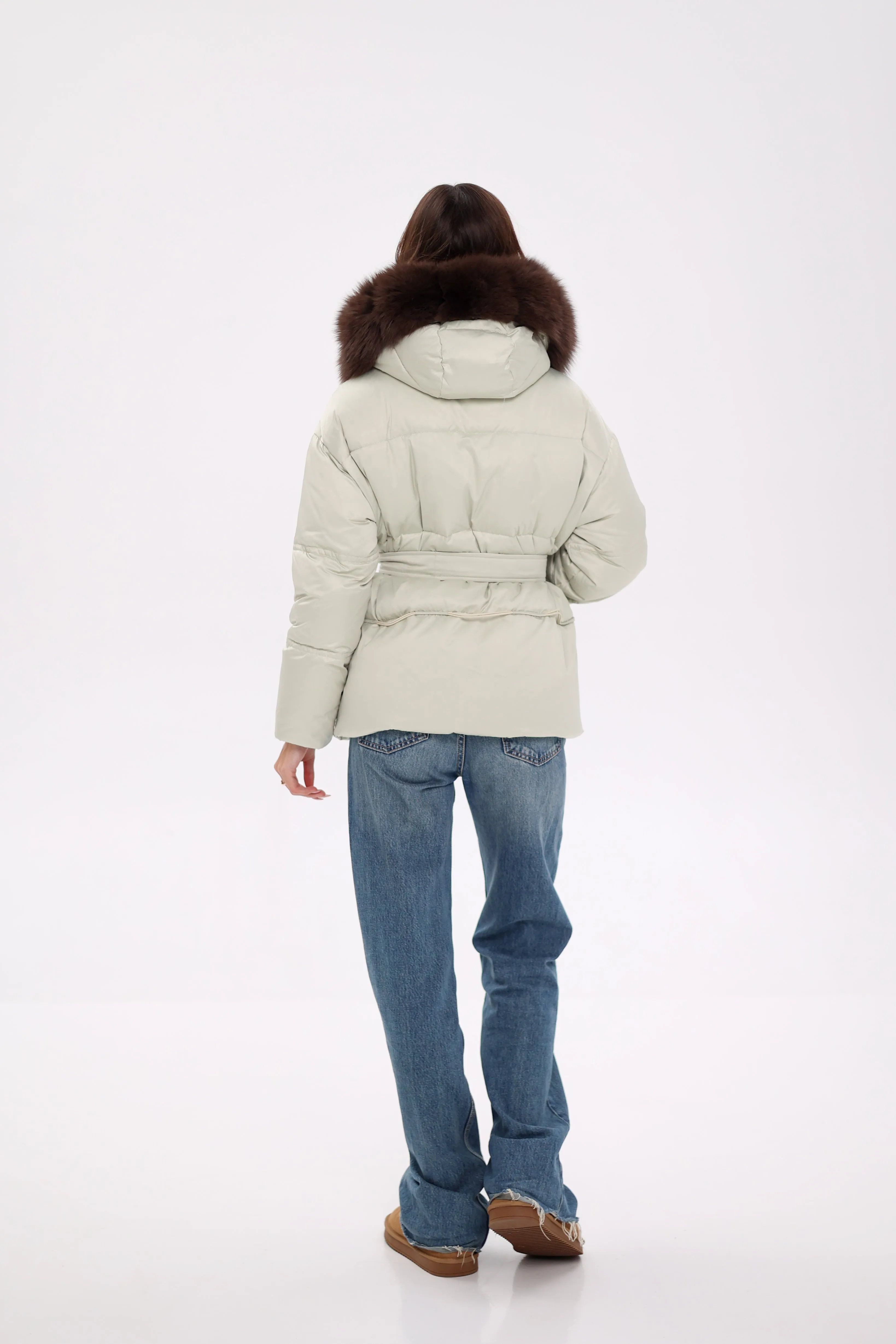 Genuine Polar Fox Fur Trim Down Insulated Parka