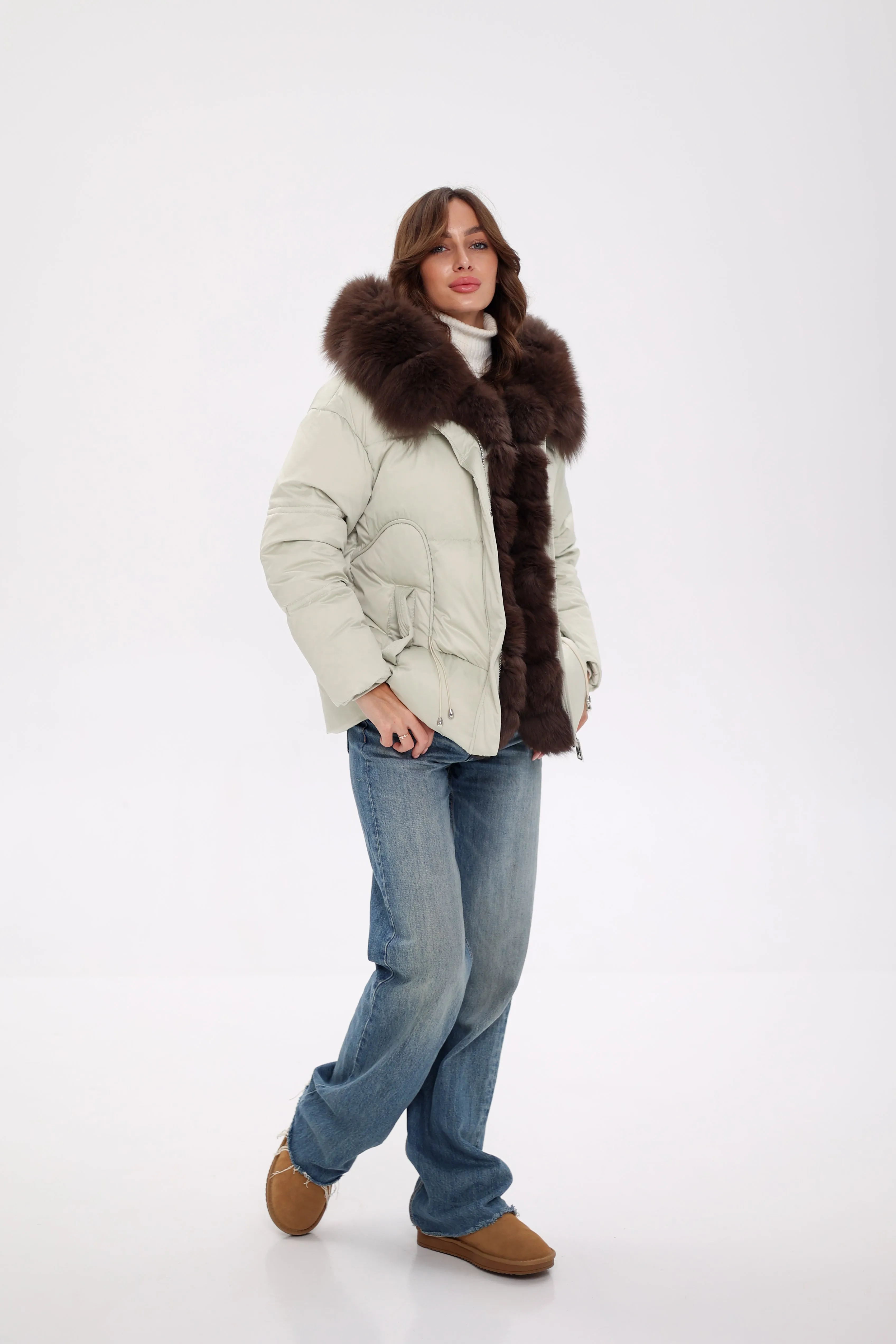 Genuine Polar Fox Fur Trim Down Insulated Parka