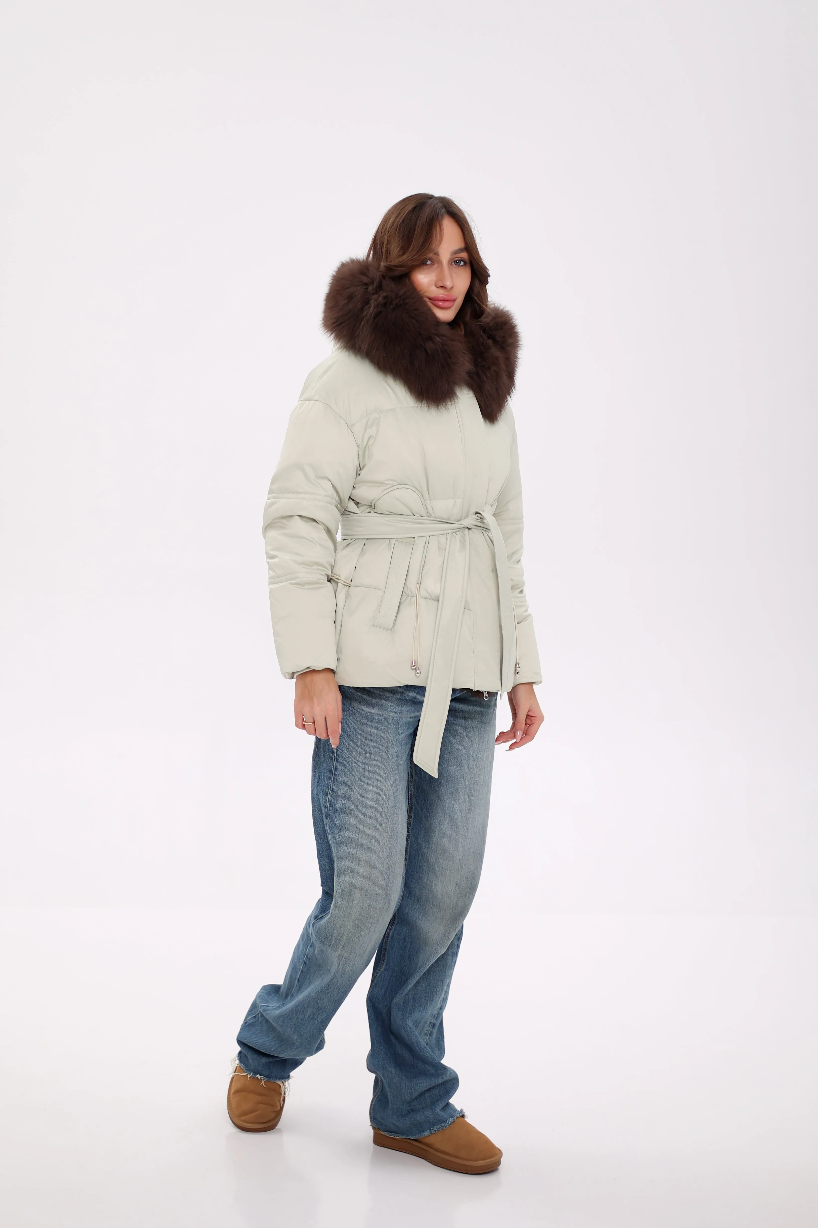 Genuine Polar Fox Fur Trim Down Insulated Parka