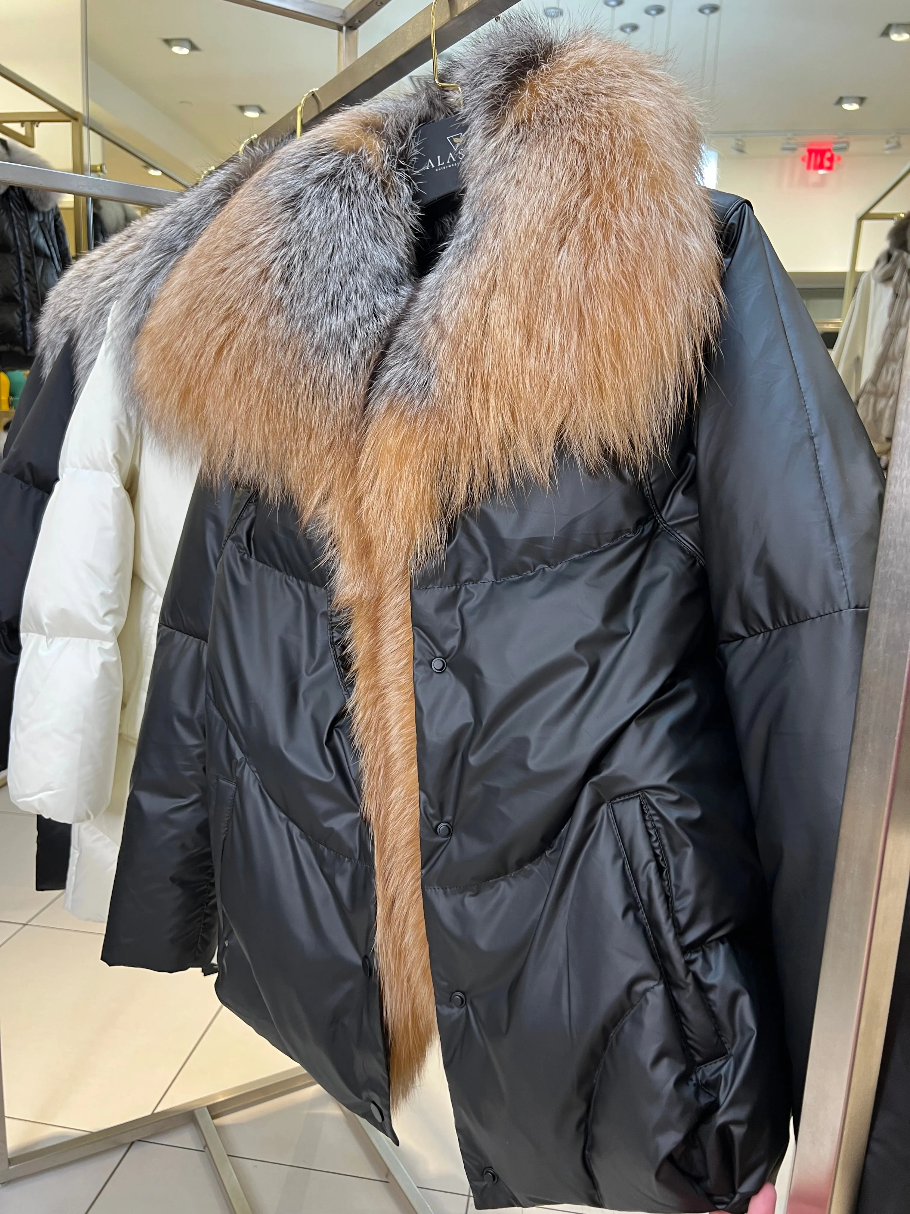 Genuine Silver Fox Fur Down Fill Parka