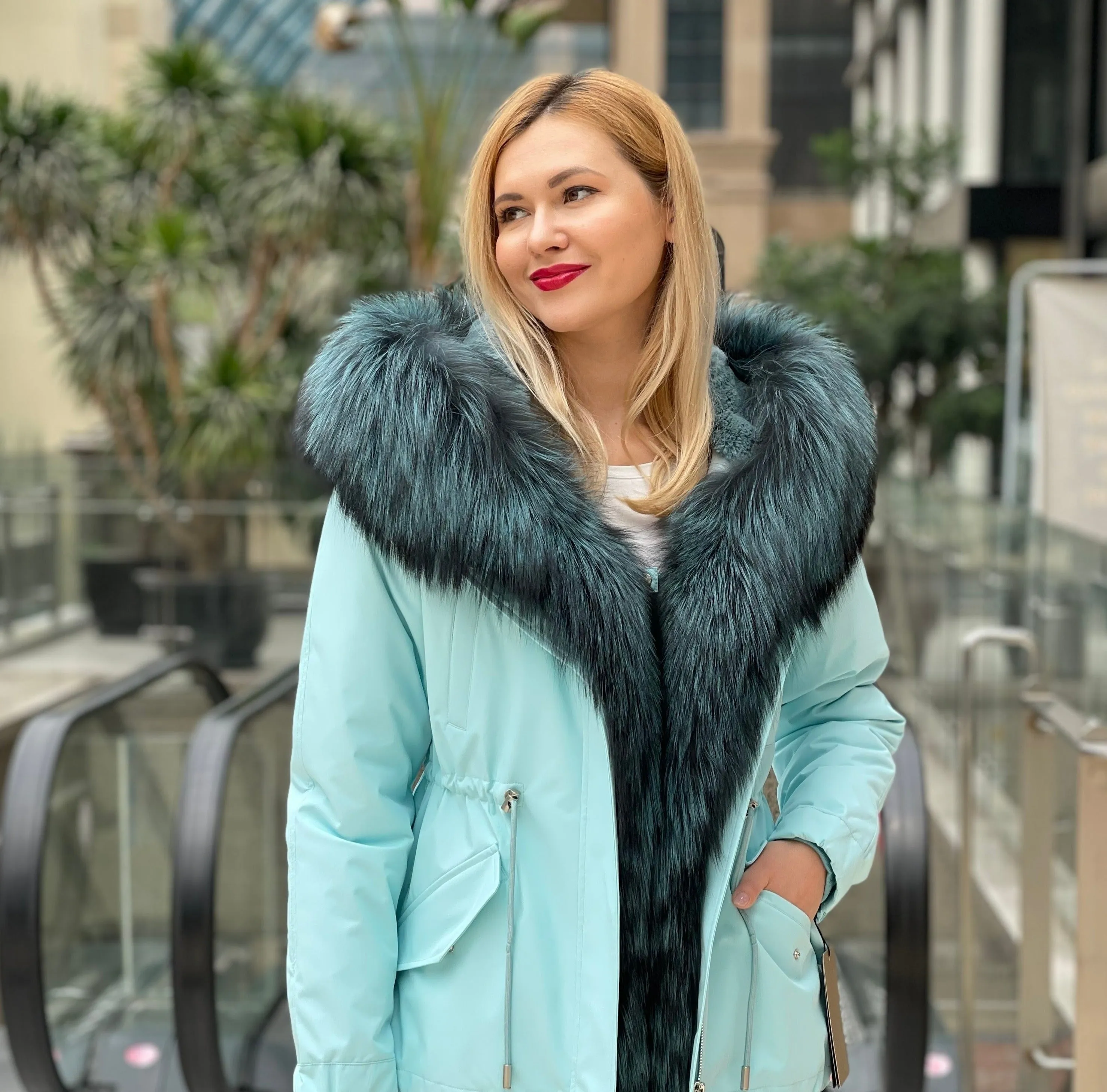 Genuine Silver Fox Fur Parka with Rabbit Fur Insulation