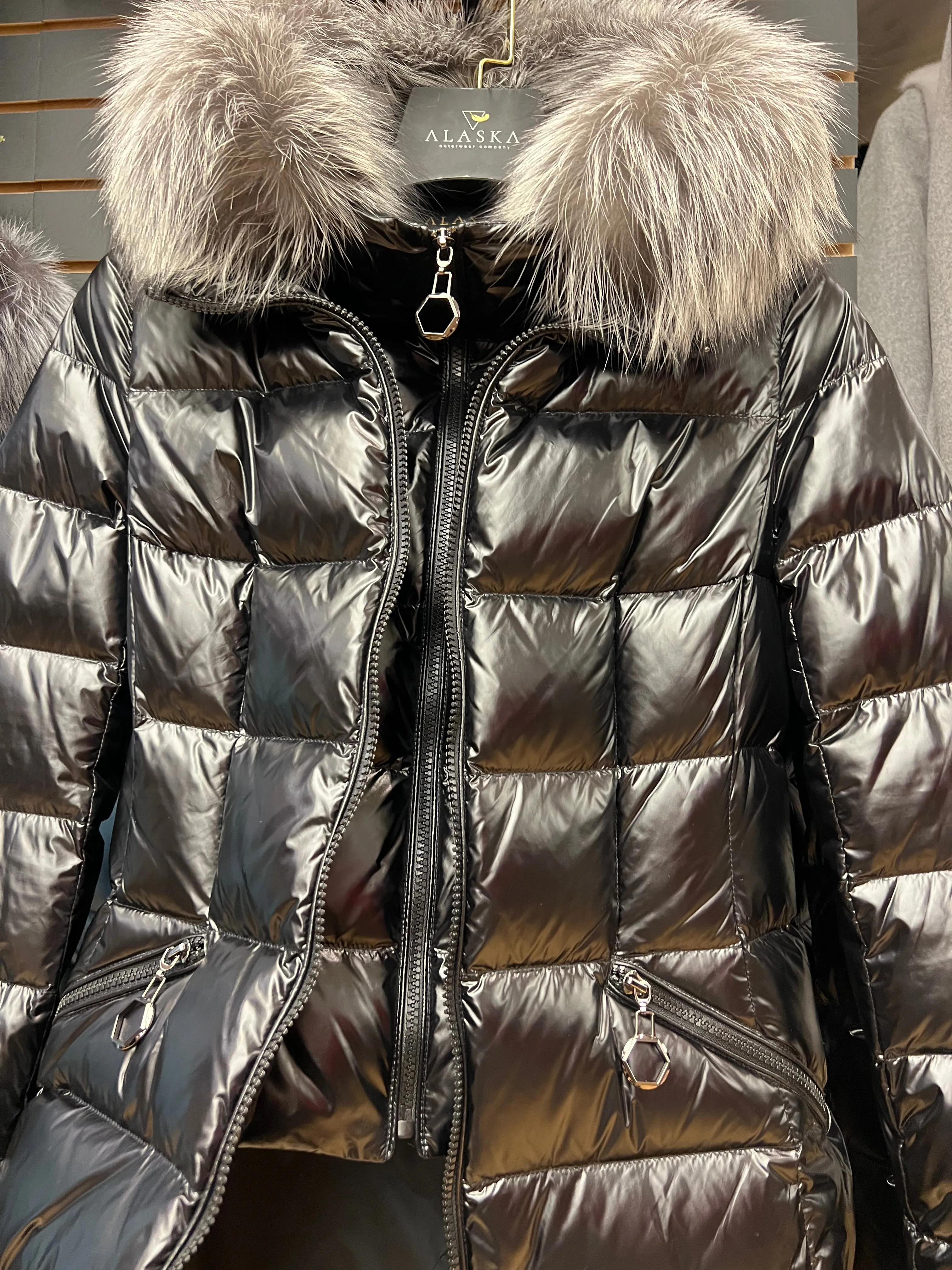 Genuine Silver Fox Fur Trim Vest Down Fill Coat