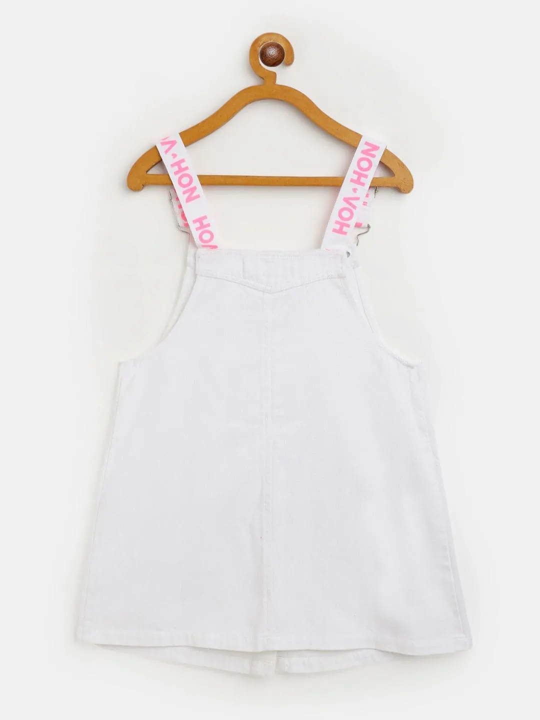 Girls White Twill Pinafore Dress