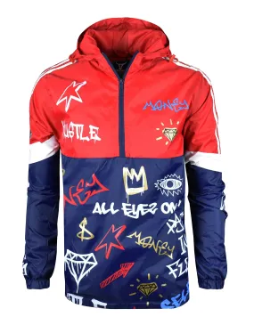 Graffiti Windbreaker Jacket-S51801 (NAVY)