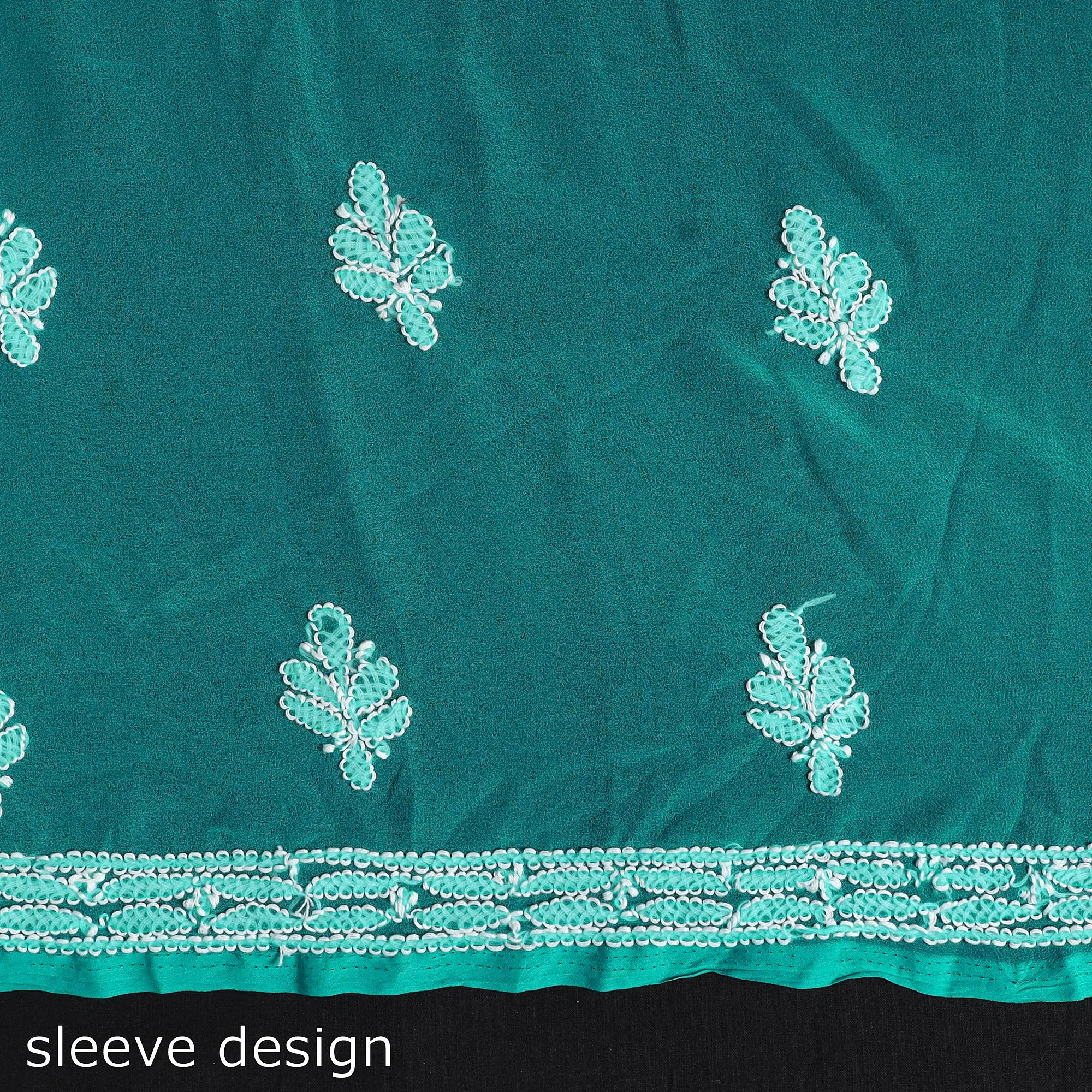 Green - 3pc Hand Embroidery Georgette Chikankari Dress Material 08