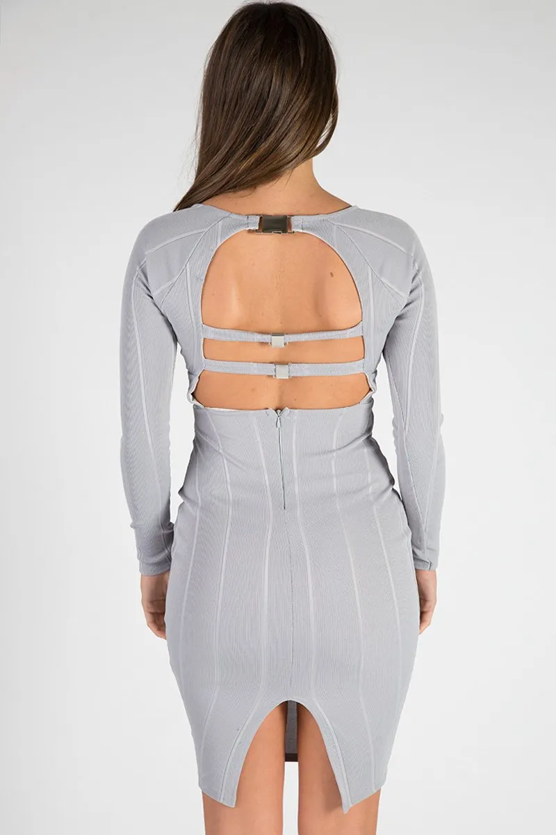 Grey Bandage Bodycon Buckle Detail Midi Dress - Ella