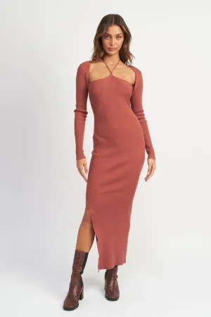 Halter Neck Maxi Dress With Slit