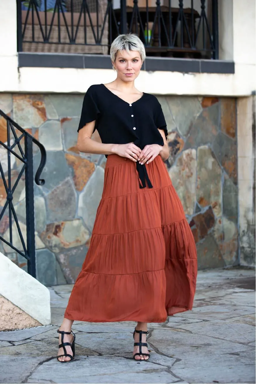 Helene Rust Satin Maxi Skirt