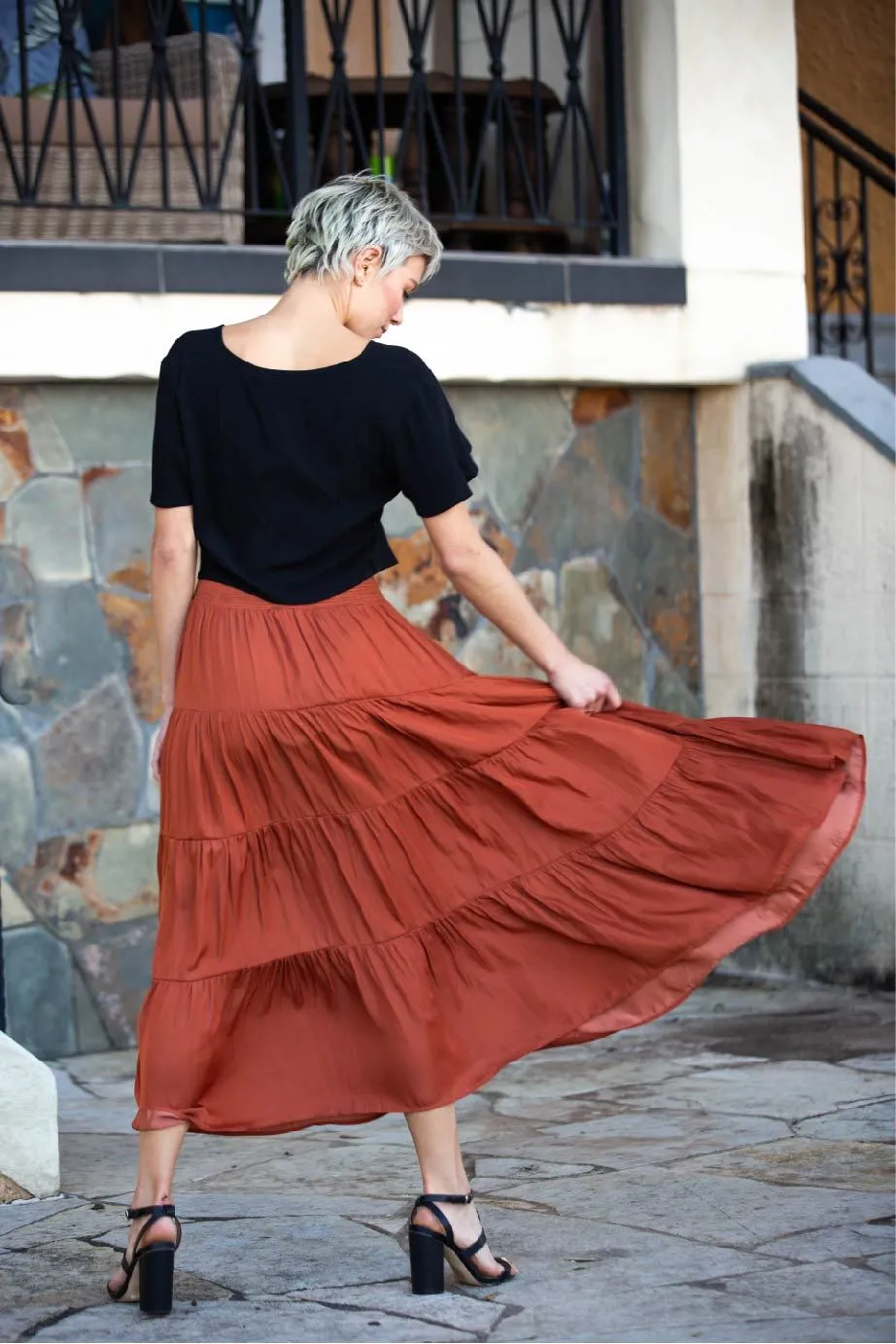 Helene Rust Satin Maxi Skirt