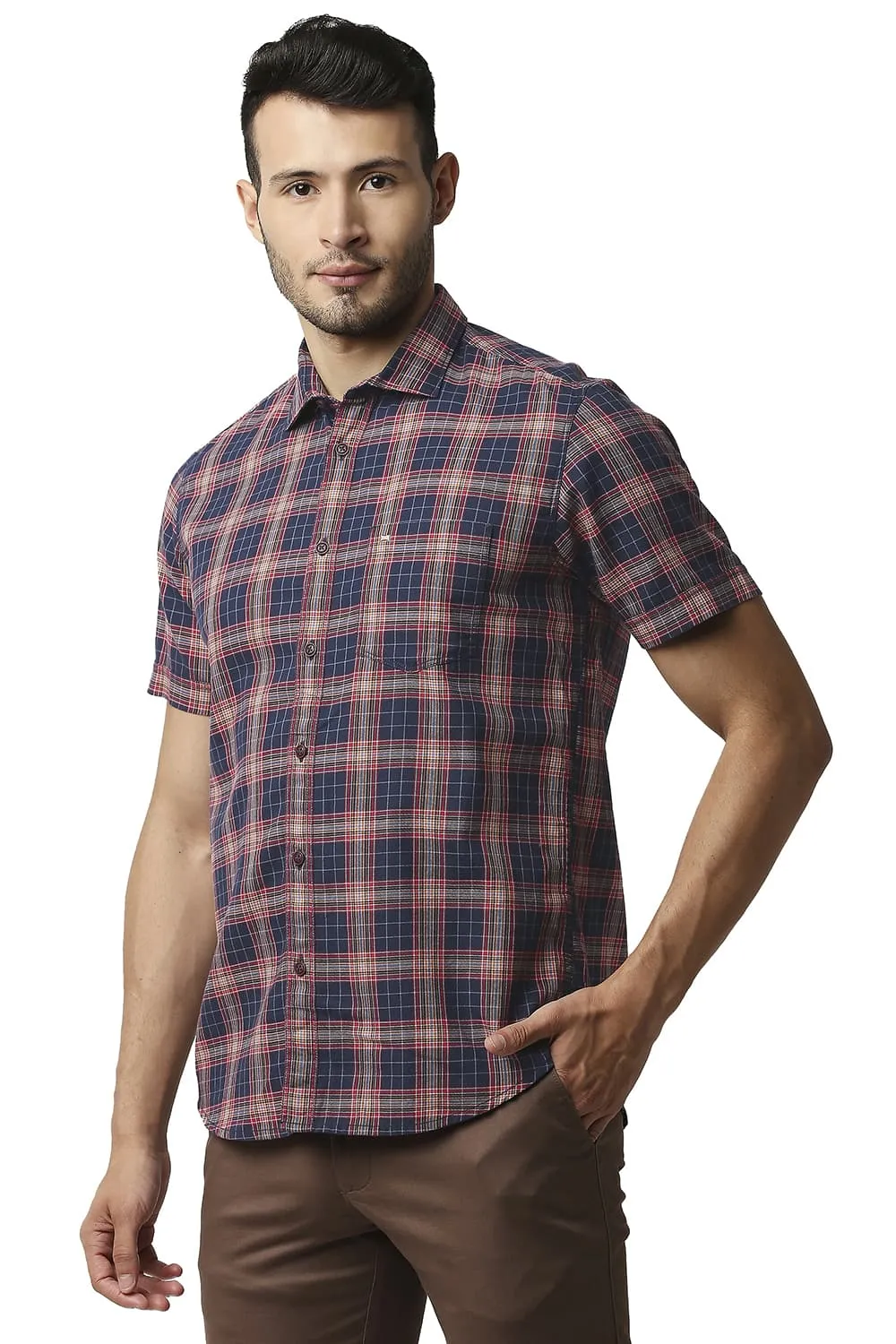 Herring Bone Twill Checks Halfsleeves Shirt