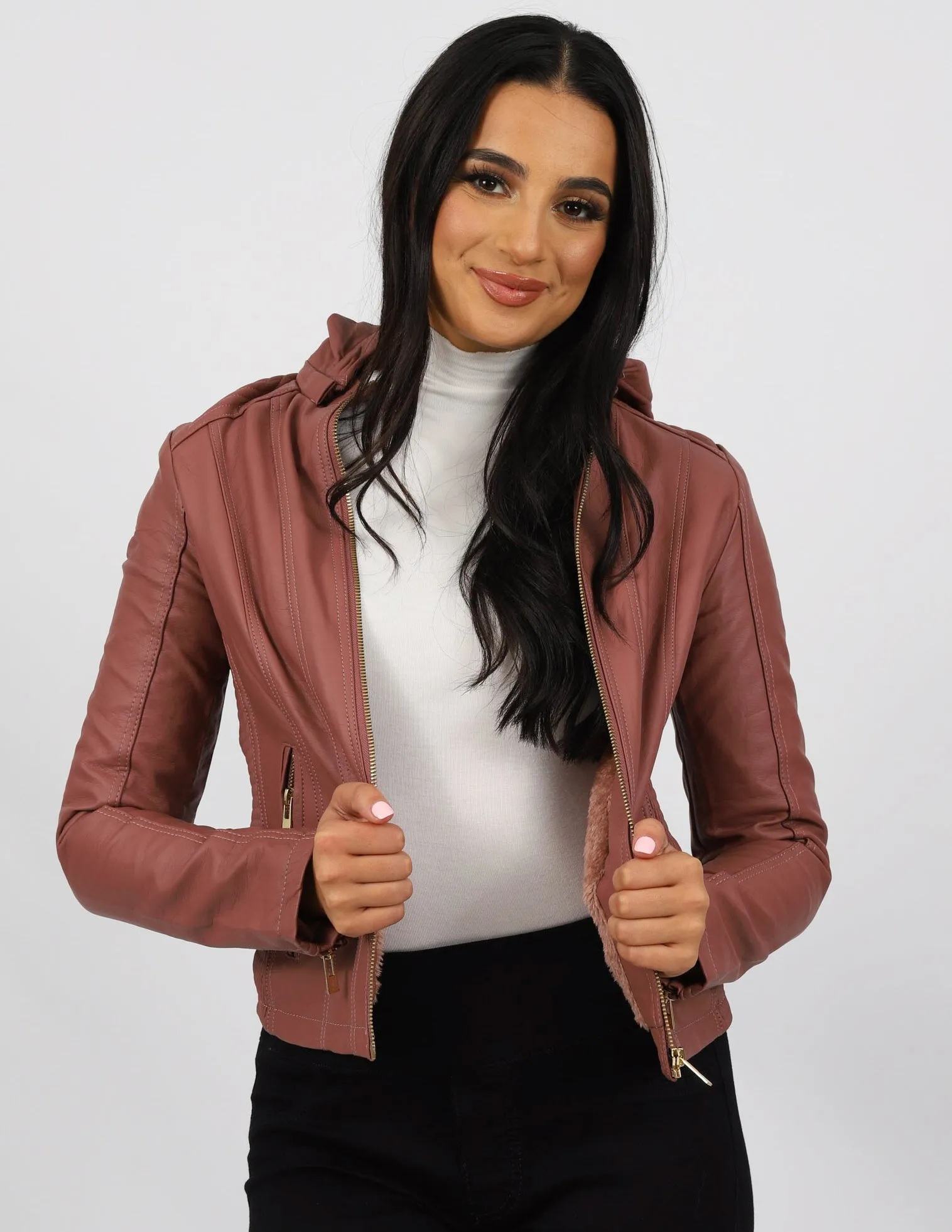 Hooded Fleece Biker Jacket