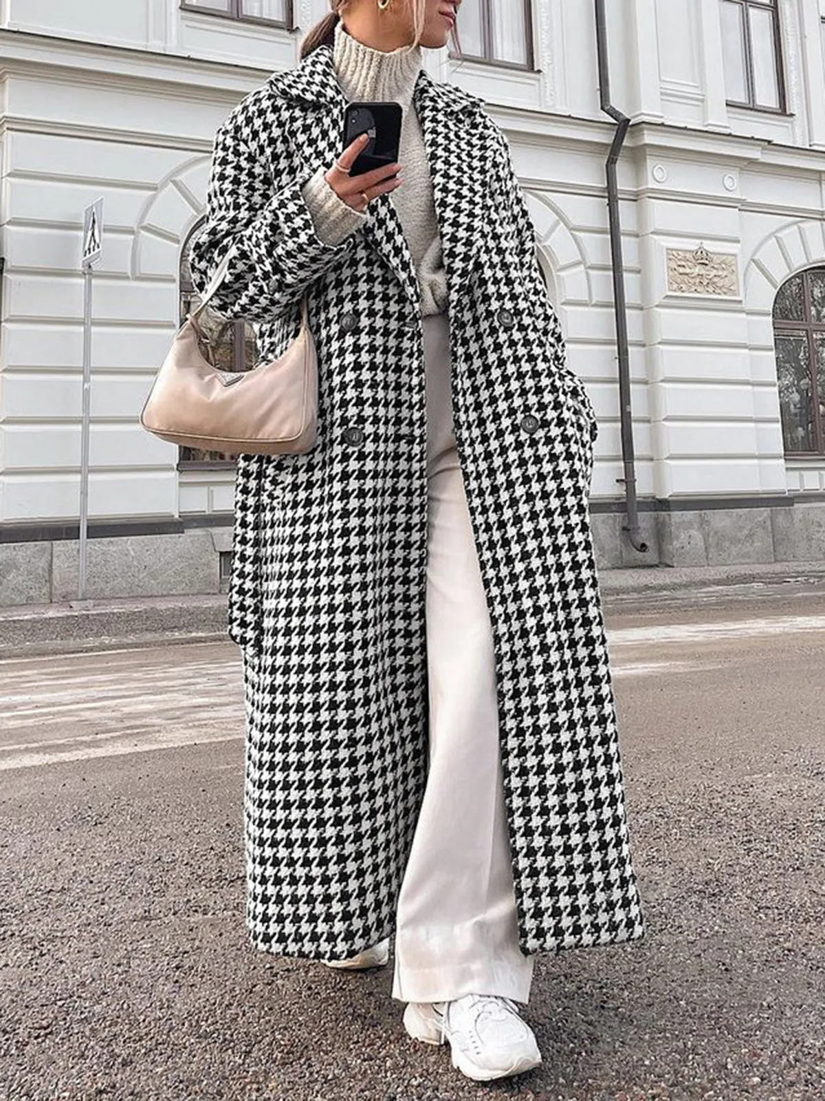 Houndstooth Tweed Graceful Trench Coat