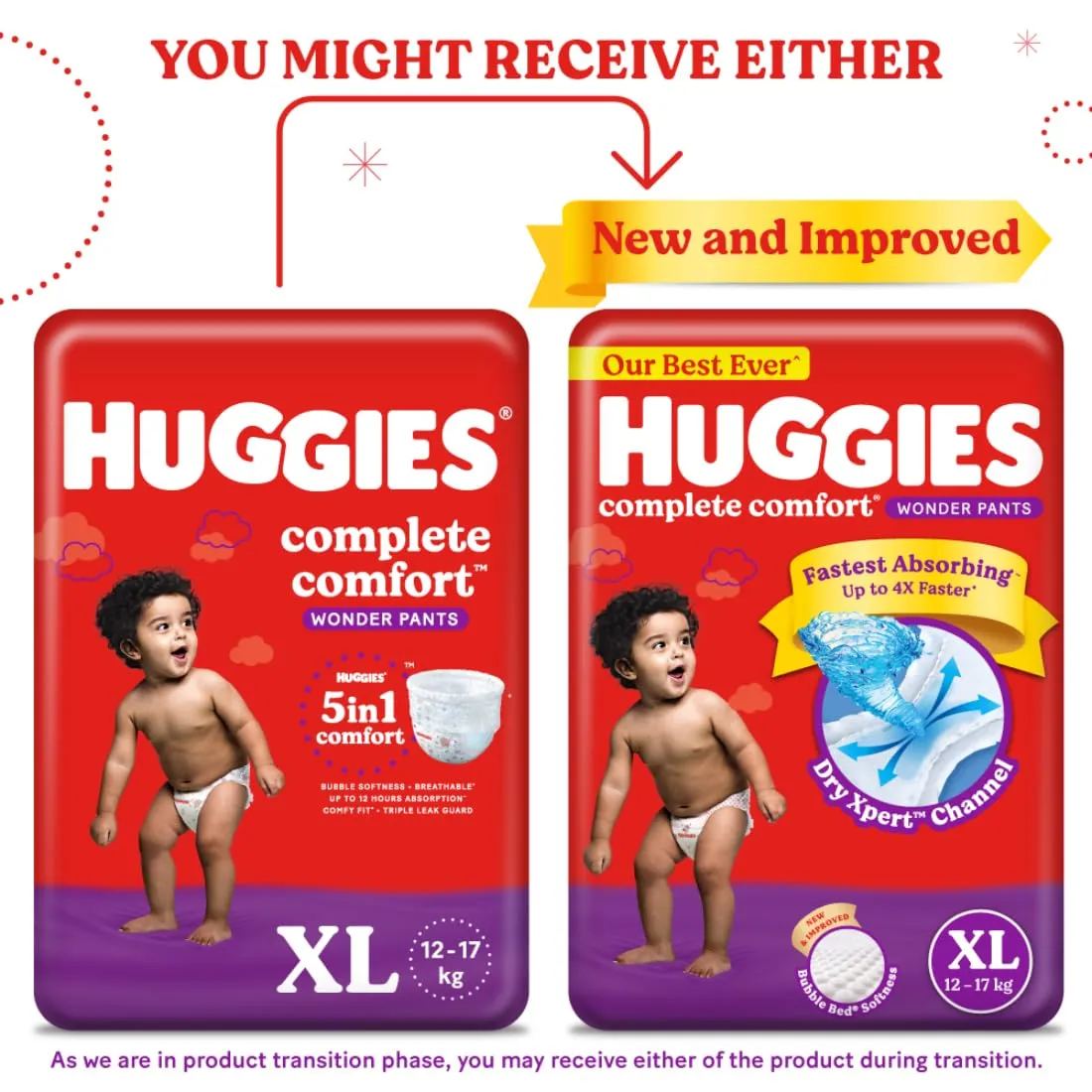 Huggies Complete Comfort Wonder Pants Extra Large (XL) Size (12-17 Kgs) Baby Diaper Pants, 56 count| India's Fastest Absorbing Diaper with upto 4x faster absorption | Unique Dry Xpert Channel