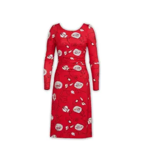 J. Peterman Women's Ruched Side Knit Floral Dress in Red