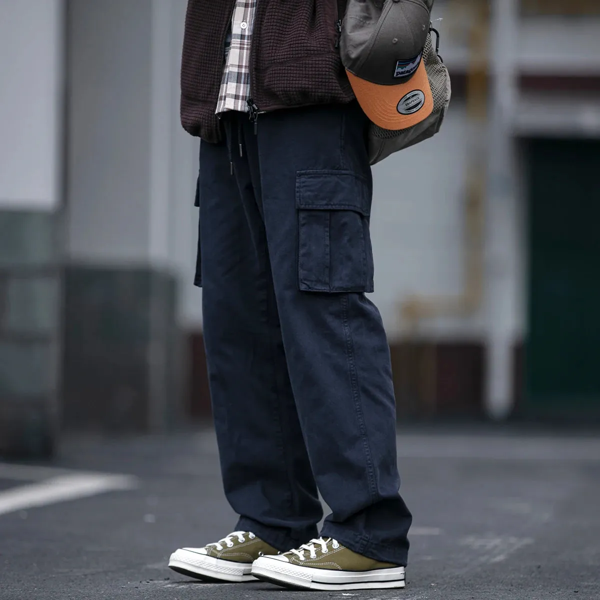 Japanese Streetwear Khaki Plus Size Cargo Pants - Casual Straight Trousers