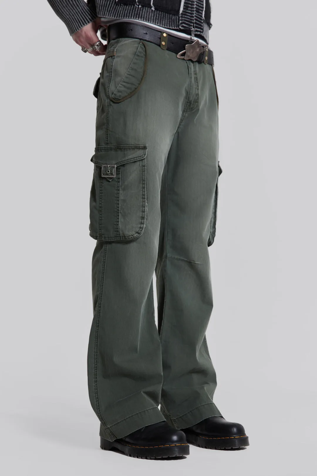 Khaki Straight Leg Cargo Trousers