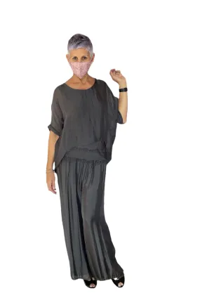 La Strada Silk Pants Charcoal