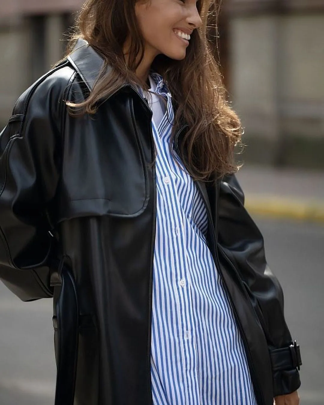 Leather-Effect Short Trench Coat