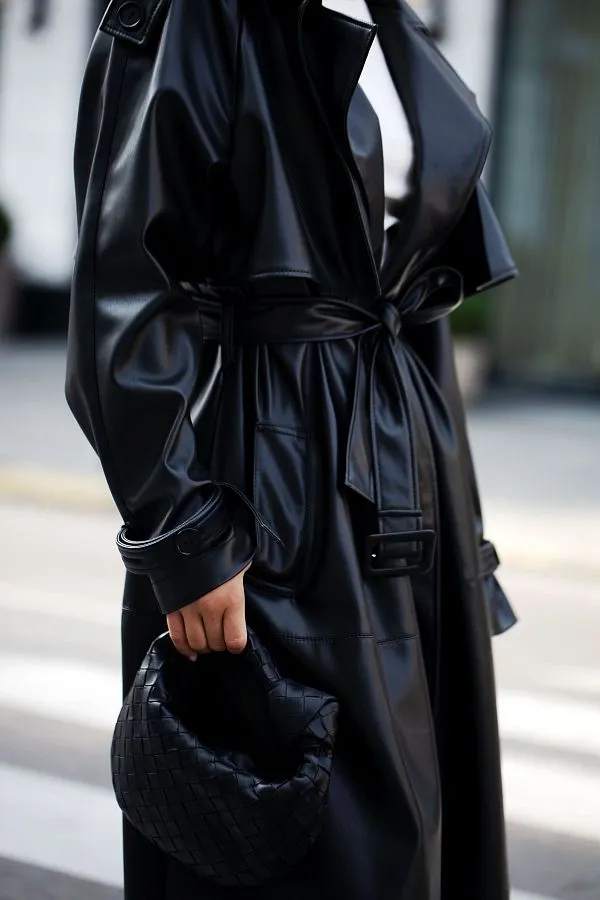 Leather-Effect Trench Coat