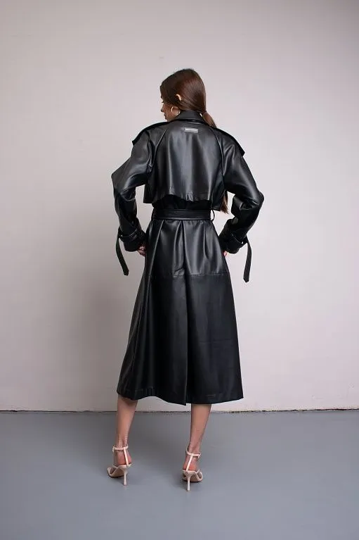 Leather-Effect Trench Coat