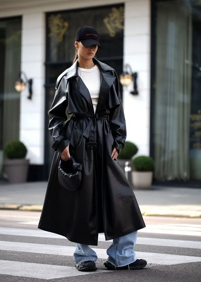 Leather-Effect Trench Coat