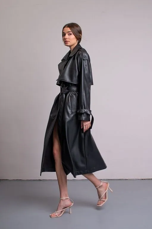 Leather-Effect Trench Coat